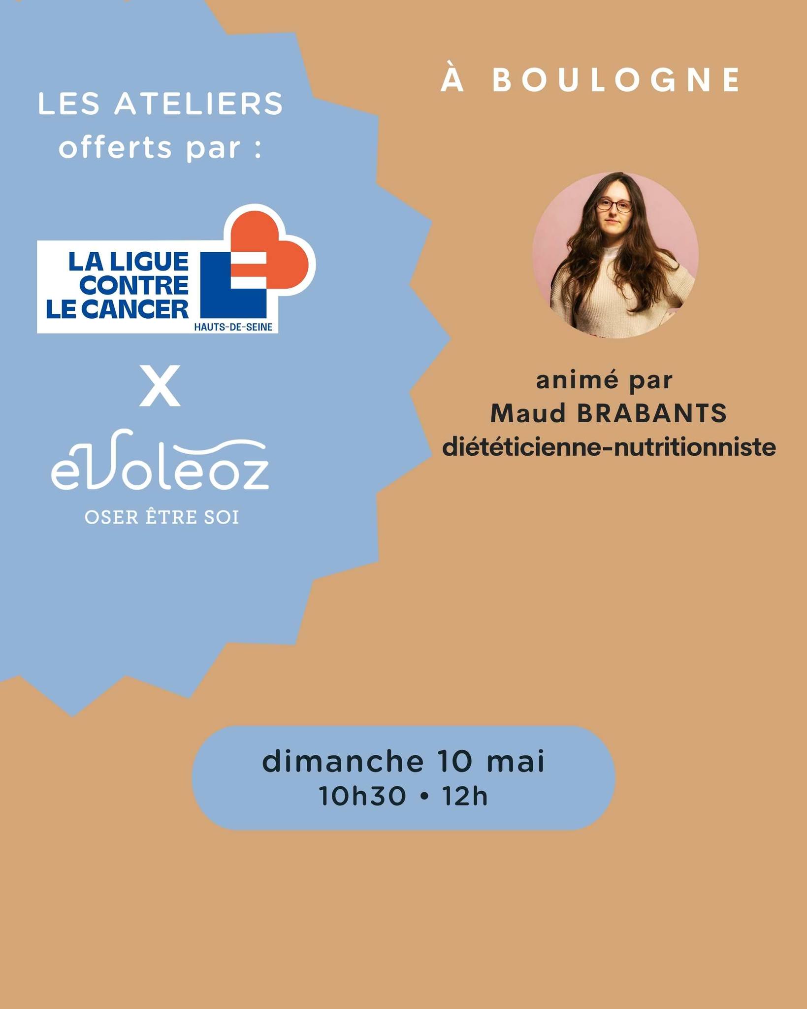 «Alimentation anti-inflammatoire, aliments anti-cancer et croyances alimentaires»
Si vous êtes concerné par cet atelier offert par La@liguecontrelecancer92 et @evoleoz_oseretresoi, inscrivez-vous maintenant.
Animé par @maud_diet, diététicienne-nutritionniste.
📍 Lieu de l'atelier : Évoléoz Boulogne - 73 rue Marcel-Dassault 92100 Boulogne-Billancourt
👉 Inscription : https://www.helloasso.com/associations/ligue-contre-le-cancer-des-hauts-de-seine/evenements/atelier-de-dietetique-et-nutrition-10-mai-2026-evoleoz-boulogne
👉 Information : au 01 55 69 18 14 ou cgardinier@liguecancer92.org
ou contact@evoleoz.fr
Je suis Christel Bellier, fondatrice et dirigeante d’Évoléoz - Contactez-moi au 06 80 25 09 59 - contact@evoleoz.fr - evoleoz.fr
#accompagnementcancer #CabinetBienêtre #CombatCancer #nutrition #BoulogneBillancourt