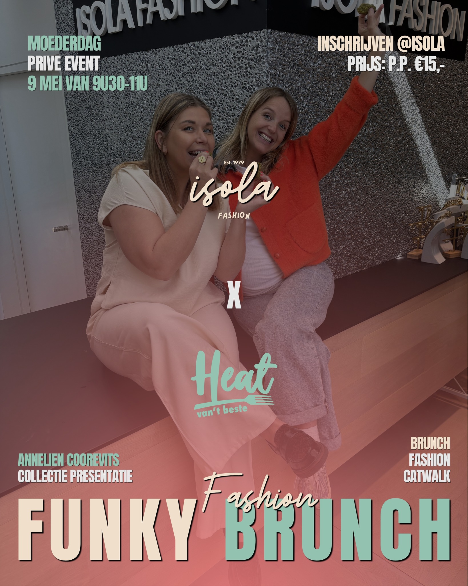 🌸 ISOLA FASHION BRUNCH x Heat van 't beste 🌸
Op zoek naar de perfecte Moederdagbeleving?
Trakteer je mama, dochter of vriendin op een ochtend vol mode, gezelligheid en verwennerij!
Op 9 mei van 9u30 tot 11u openen we de deuren voor een exclusief privé-event dat
je niet wil missen.
🥂 Heerlijke brunch door Heat van 't beste
👗 Annelien Coorevits is persoonlijk aanwezig om haar nieuwste collectie te presenteren
✨ Een echte fashion catwalk
De ideale uitstap voor moeder & dochter, of gewoon met je liefste vriendinnen! 👯♀️🩷
📍 Kortrijkstraat 89, Wevelgem
🎟️ PP €15,- | Inschrijven via DM @isola of mail naar charles@isolafashion.be
📅 Inschrijven kan tot 6 mei — geldig na ontvangst betaling
Plaatsen zijn beperkt, wees er snel bij! 🩷