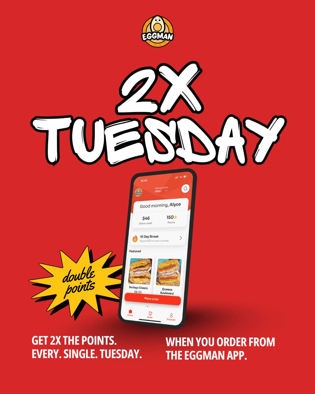 Double down on your favorites! ✌️ Every app order on Tuesdays now earns you DOUBLE the loyalty points. It's that simple!
#LoyaltyRewardsProgram #FoodieFavorites #AustinEats