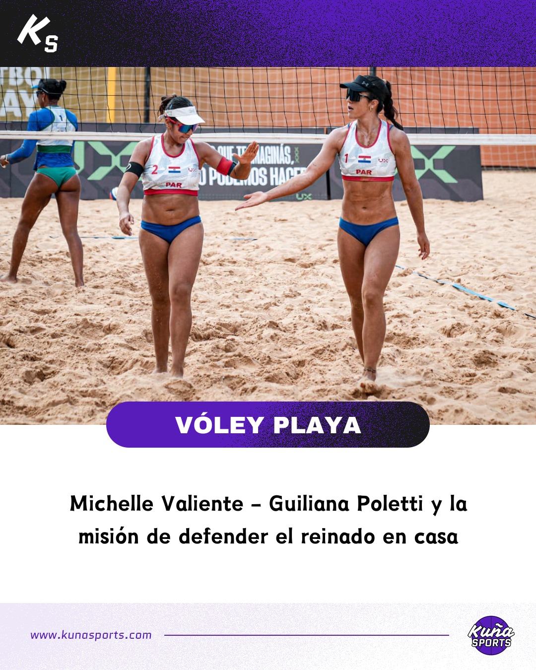 ¡Día de definición!🏐🏖️
🏟️La 4ª Etapa del Circuito Sudamericano de Vóley Playa tiene hoy su jornada final en el estadio Mundialista Los Pynandi.
🇵🇾Desde las 9:00 se juegan las semis, con Paraguay representado tanto en femenino como en masculino.
🥇Michelle Valiente y Giuliana Poletti, medallistas de bronce en la etapa anterior, defienden el título conquistado como país anfitrión en las últimas ediciones.
🇵🇾En 2024 fue la histórica clasificación a los Juegos Olímpicos y en 2025, en una final exclusivamente paraguaya, las campeonas fueron Denisse Morgenstern y Fiorella Núñez.
🇦🇷Hoy Michelle y Giuli se enfrentan a las argentinas Ghigliazza/Abdala, que evitaron otro duelo guaraní al vencer en cuartos a Laura Ovelar y Fio.
🇵🇾Recordemos que también participaron de esta etapa Mayra Pérez y Valentina Schmeda.
💻Transmite el canal de YouTube de la @fpv.py...
🎫Pero la entradas gratuita, así es que es una buena acti para este domingo (aún con lluviecita😏).
🥳¡Vaaamos Paraguay!
📸Gabriel González/David Aranda, CSV.
#KuñaSports💜