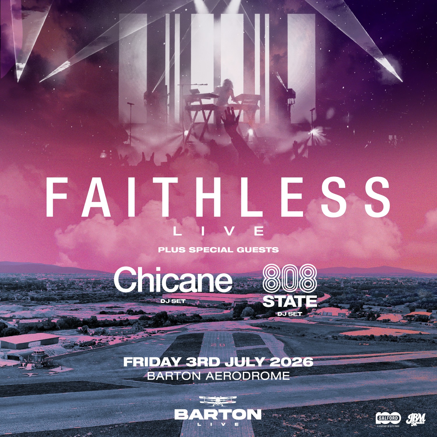 Chicane and 808 State (DJ set) are joining Faithless as part of their huge live show at @bartonlive on Friday 3rd July! โก๏ธ๐ฅ
Balearic dance music pioneer Chicane, best known for tracks such as Offshore and Saltwater is set to wow you all with a set that will transport you straight to Ibiza - expect all of the classics.
808 State are an English electronic music group formed in Manchester in 1987. Named after the Roland TR-808 drum machine, the group became a foundational force in the acid house and rave scenes. They inspired the likes of The Chemical Brothers and Orbital.
This is set to be an unmissable show, with a stellar lineup - it's shaping up to be huge.
Second release tickets now running very low! ๐จ
Grab yours before they're gone and we'll see you at Barton Aerodrome, Manchester ๐
Secure yours here - bit.ly/FaithlessMCR26