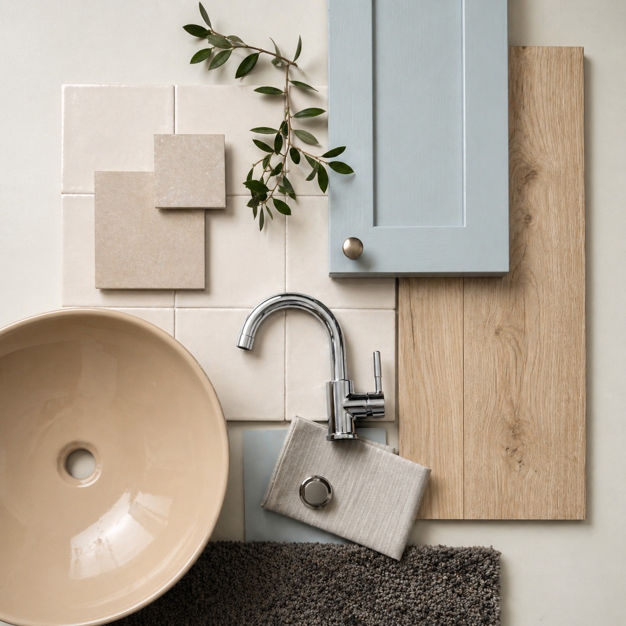 Sanfte Materialien, ruhige Farben und natürliches Licht – genau diese Balance macht den Raum so stimmig. Beige Fliesen, helles Holz, kühles Blau und feine Texturen treffen auf weiche Schatten und schaffen eine entspannte, wohnliche Atmosphäre. ✨
#materials #bad #interior