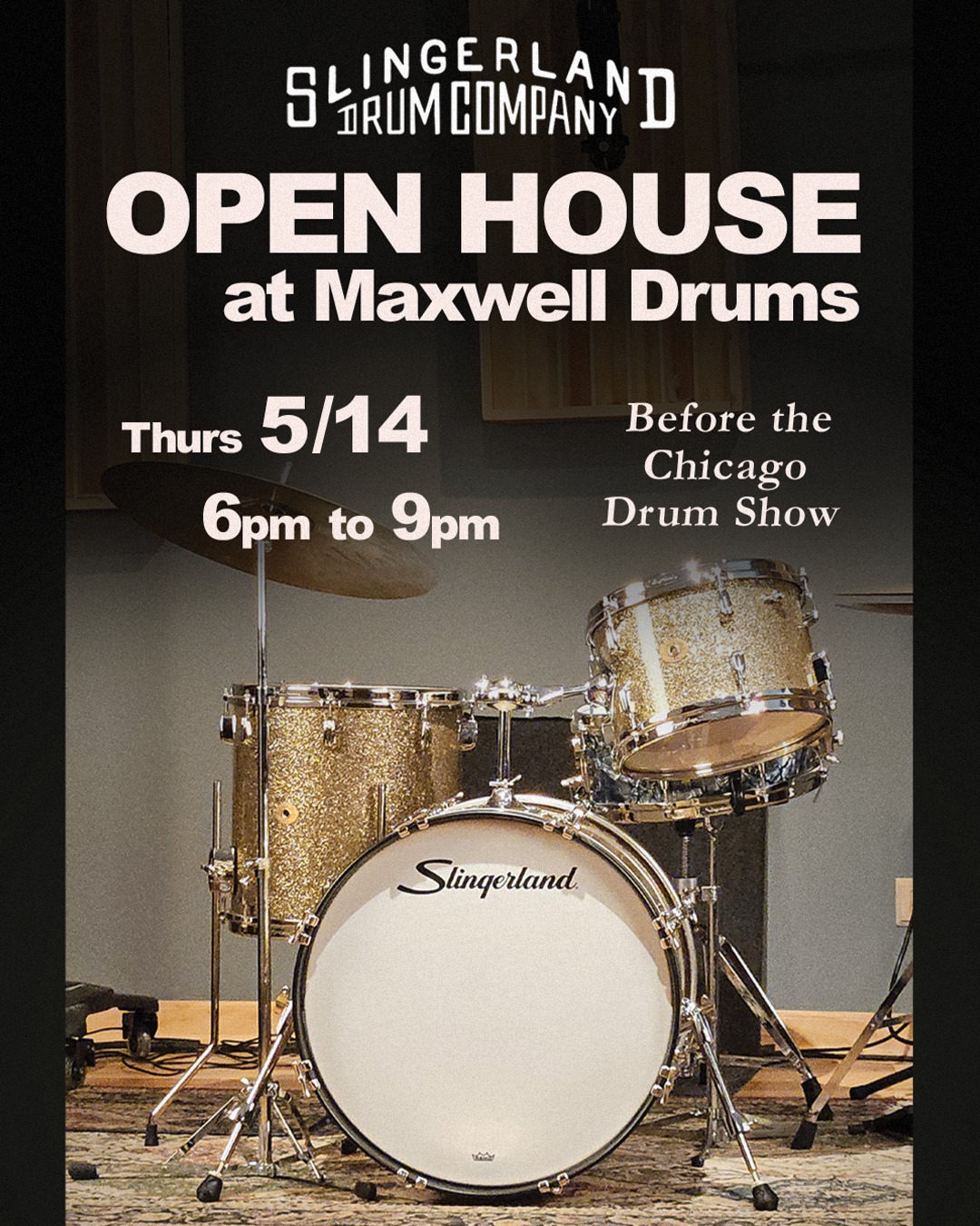 As part of the 2026 Chicago Drum Show, we are pleased to host a pre-show event at our Glendale Heights store on Thursday, 5/14, from 6pm to 9 pm. A special part of our event will be a preview of the great Slingerland Drums being displayed at the show!
You'll also be able to see all of our curated vintage drum collection and many of the items we have available for sale. We'll have drums from throughout Slingerland's storied history (even a 1920s Slingerland Black Beauty), as well as sets owned by famous individuals, including Louis Bellson, and more.
There will be folks on hand from Slingerland, and we anticipate having a great time. We hope to see you there!
Contact Steve at vintagedrums@aol.com to confirm or by text at 630-865-6849
#chicagodrumshow #slingerland #chicagomusic #drumshop #preview #craviottodrums #maxwell #slingin