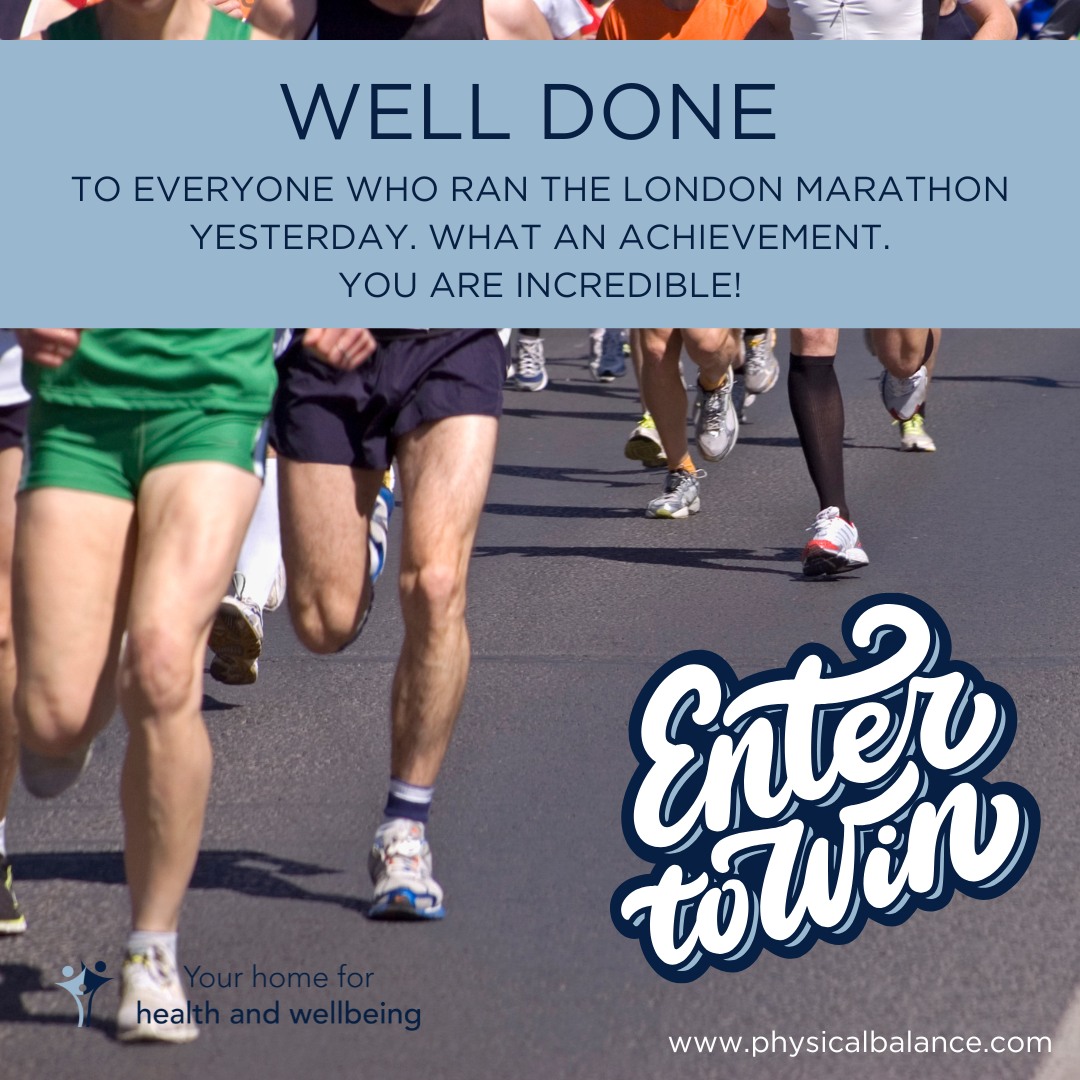 Huge congratulations to everyone who ran the London Marathon yesterday – you should be so proud of yourselves! And if you're in clinic this week (or next), don’t forget to bring in your medal – we’d love to see them! 🏅
✨ GIVEAWAY TIME! ✨
To celebrate your amazing achievement, we’re giving one of you a well-deserved 45-minute post-marathon Sports Massage!
To enter:
👍 Like this post
🏃♀️ Comment 'PICK ME' (and don't forget to tag your friends who ran too!)
📸 And if you can, drop a photo of yourself from race day (with your medal) in the comments over on our FB page - we'd love to see them! Don't worry if you're not on FB, we'll still add you to the draw!
We’ll pick one lucky winner later this week – good luck and well done again!🎉
#physicalbalance #basingstokeclinic #thestudioatphysicalbalance #londonmarathon2026 #prizedrawjustforyou #postmarathonmassage #MarathonLegends #PostMarathonRecovery #SportsMassageGiveaway #YouDidIt