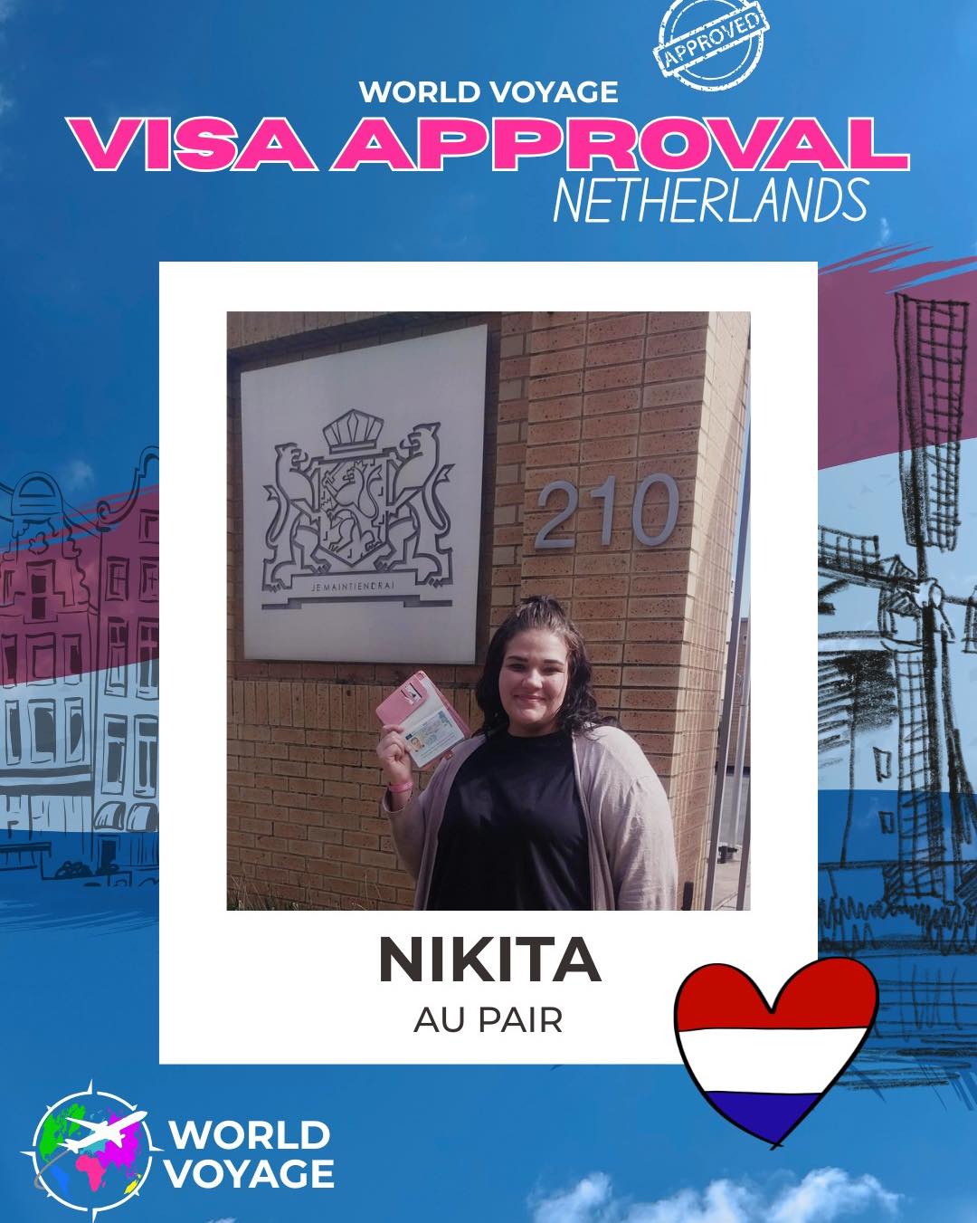 Nikita’s Dutch visa has officially been approved 🇳🇱✨
A yes that opens the door to dreams coming true. Soon you’ll be in the Netherlands, meeting your host family and starting this experience for real.
Congratulations Nikita, this is a big one. Enjoy every second of what’s ahead 🩷✈️🌍
#WorldVoyage #VisaApproved #Netherlands #AuPairAbroad #TravelOpportunity #NewBeginnings