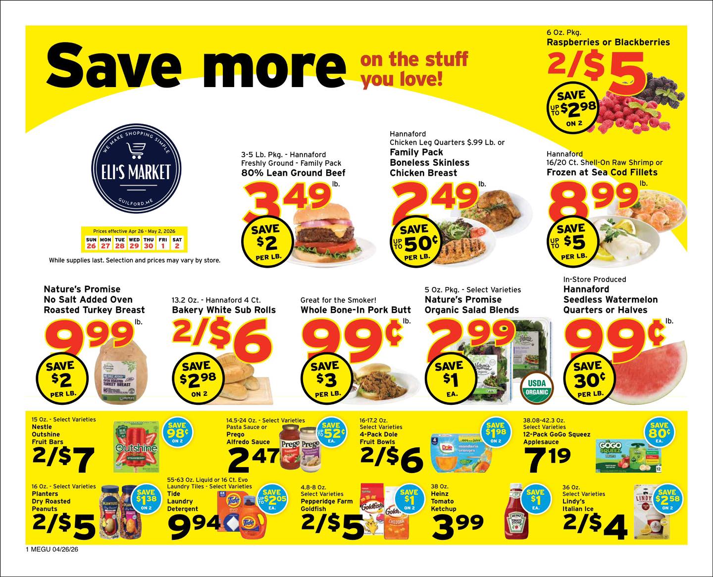 Big savings are here 🛒🔥
Stock up and save at Eli’s Market this week! From fresh fruits & veggies to premium meats, pantry staples, and family favorites—there’s something for everyone at prices you’ll love.
Don’t miss deals like 80% lean ground beef for $3.49/lb, avocados for 88¢, and bakery treats starting at just $4.99.
Shop smart. Eat fresh. Save more.