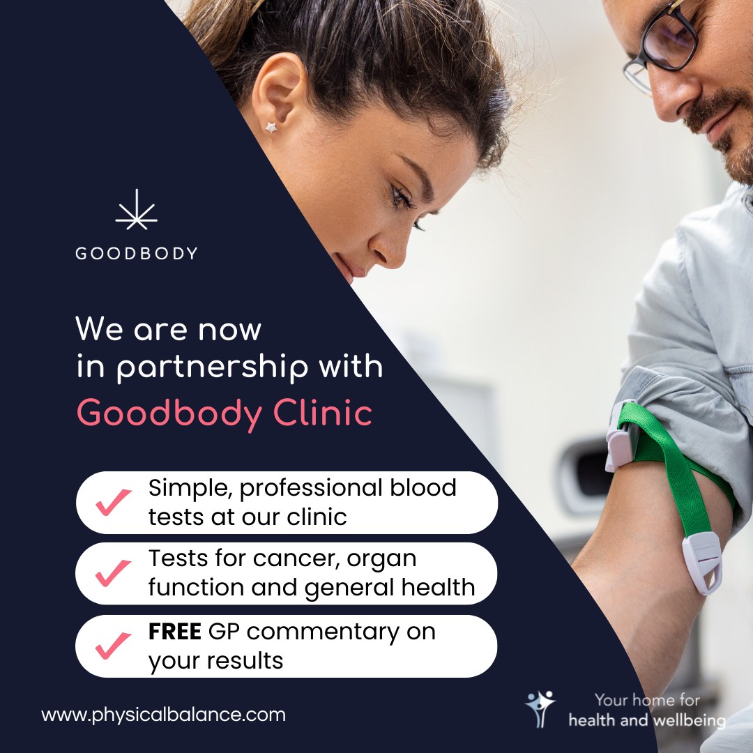 We’re delighted to say that we are now in a partnership with Goodbody, the leading UK private blood testing service, offering a professional sample collection service for their blood tests here at Physical Balance.
✔️ Order your test online
✔️ Convenient blood draw appointments at a time and venue that suits you
✔️ Fully regulated by Goodbody Clinic (CQC registered)
✔️ Samples processed by UKAS accredited laboratories
🎉 And you can SAVE 20% on all Goodbody tests with code PB20 at checkout.
Goodbody's huge range of tests include:
• General Health / Wellness Screen
• Hormone Profile
• Men’s Health
• Women’s Health
• Thyroid Function
• Diabetes / HbA1c
• Liver Function
• Kidney Function
To find out more, and to order your test, just visit our website (link in our bio) 💉 #physicalbalance #thestudioatphysicalbalance #basingstokeclinic #blooddrawsbasingstoke #goodbodybloodtests #goodbodyclinic
