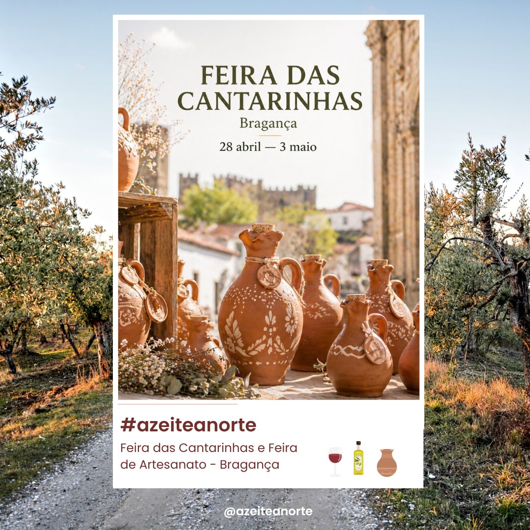 📍 Bragança
📅 28 abril — 3 maio
Há tradições que não ficam no passado. Voltam à rua.
Em Bragança, a Feira das Cantarinhas e a Feira de Artesanato transformam o centro histórico num espaço vivo — onde o barro ganha forma, as mãos mostram o seu ofício e a tradição se partilha sem pressa.
👉 Cantarinhas de barro: símbolo de sorte e memória
👉 Artesanato e produtos da terra: identidade viva
👉 Ruas cheias, música e encontro: a cidade em movimento
Mais do que uma feira, é um regresso ao essencial — ao detalhe, ao tempo certo das coisas, ao que é feito para durar.
Aqui, cada peça tem história.
E cada rua conta outra.
🫒 Porque tradição não é nostalgia — é continuidade.
#bragança #feiradascantarinhas #feiradeartesanato #produtosdaterra #trasosmontes #altodouro #gastronomiaportuguesa #saboresdaterra #produtosregionais #azeiteportugues #azeiteanorte #vinhoportugues #mel #doçariatradicional #tradicao #produtolocal #territorio #culturaportuguesa #descobrirportugal #turismogastronomico #eventosportugal #saboresdeportugal #origem #autenticidade #portugal #nordestetransmontano #slowlife #visitportoandnorth