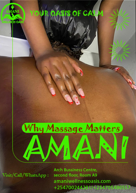 Regular massage is part of maintaining a healthy body.
Waiting until your body is in pain is not the best way to care for it. Regular massage helps prevent tension buildup, improve circulation, and keep your muscles relaxed and balanced.
Consistent care supports better movement, less stress, and overall body comfort.
Your body feels better when you take care of it regularly.
📍 Arch Business Centre, 2nd Floor, Room A9, Along Eastern Bypass
📞 0700 244 281 | 0705 480 557
#MassageCare #BodyWellness #SelfCareRoutine #AmaniWellnessOasis