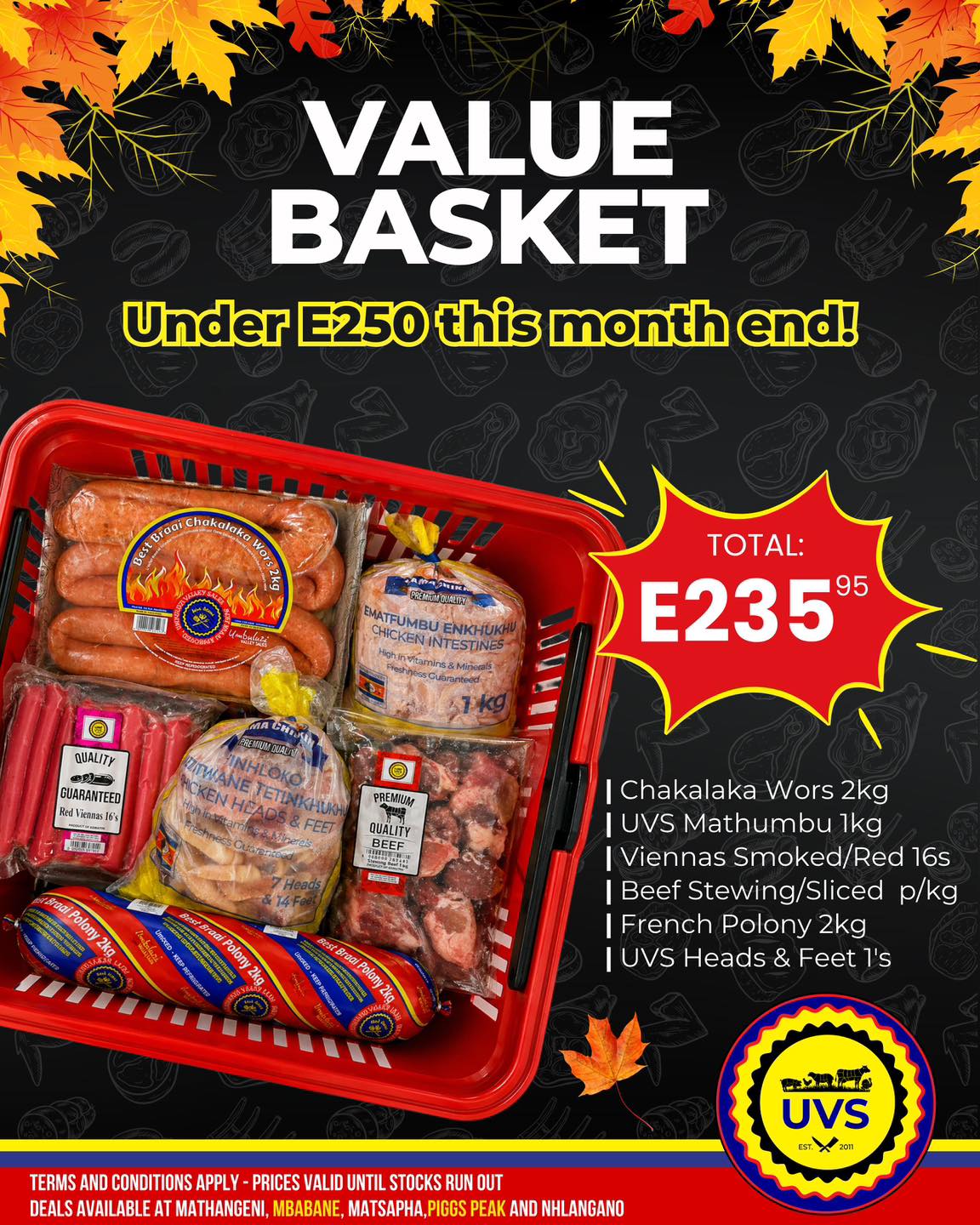 Your E250 can go a long way at UVS with this month’s Value Basket! 🛒🥩
We picked a few favourites from our AUTUMN FEAST DEALS to show you just how much you can get — without breaking the budget.
More value. More flavour. Less spend. 🔥
#UVS #AutumnFeastDeals #AGreatPlaceToMeat #MonthEndSpecials #SupportLocal