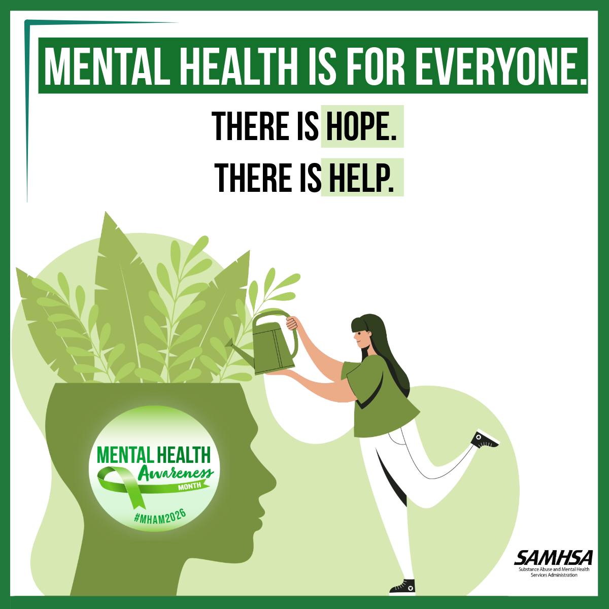 Mental Health Awareness Month begins tomorrow! 💚 Looking for more social media posts and sharable content? Take a look at SAMHSA's Mental Health Awareness Toolkit at samhsa.gov/about/digital-toolkits/mental-health-awareness-month
#MHAM2026
#mentalhealthawarenessmonth
#mentalhealthawareness
#MentalHealthMatters