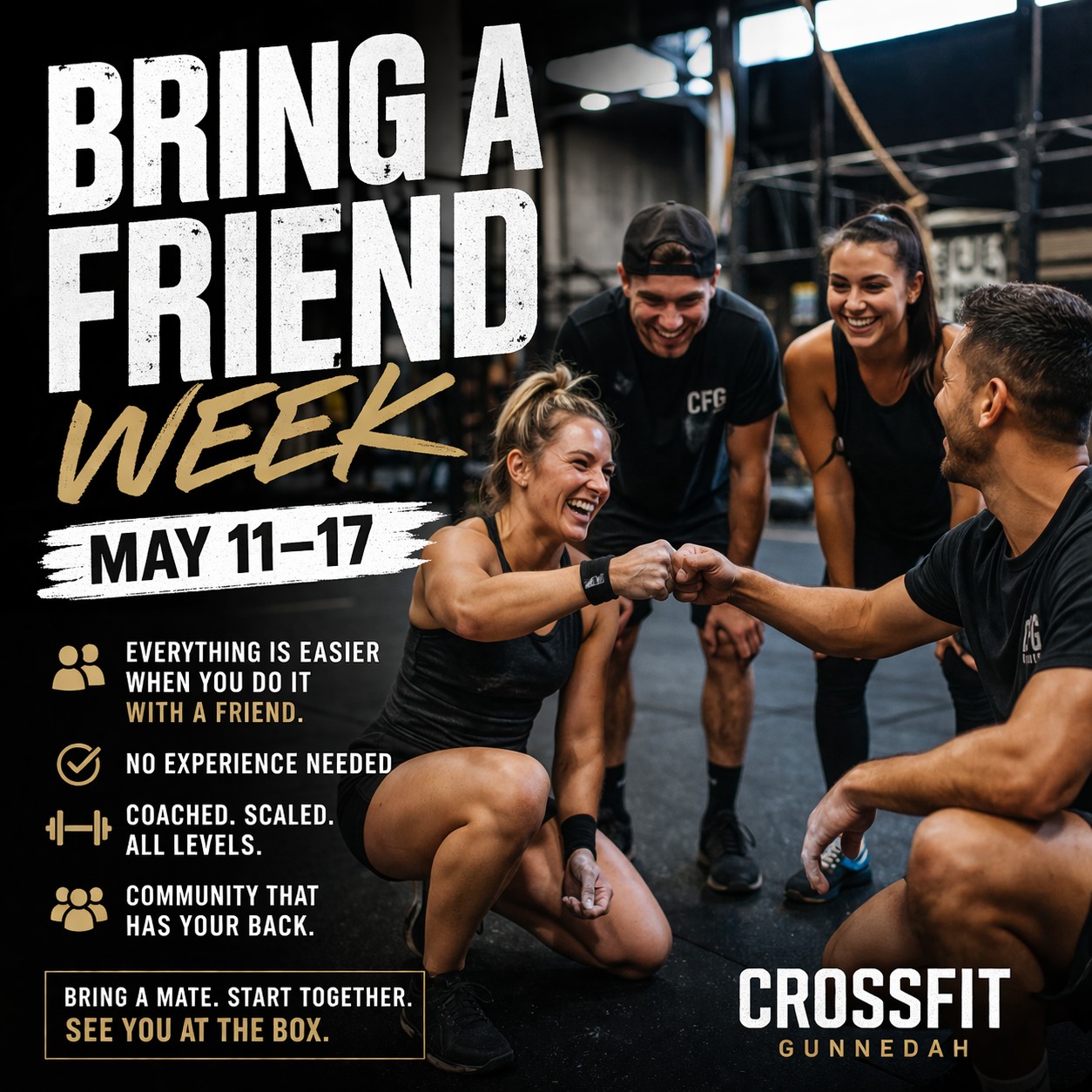 Bring a friend. Or be the friend.
Bring a Friend Week is coming to CrossFit Gunnedah — May 11–17.
You don’t have to start alone.
Everything is easier when you do it with a friend.
Already training with us?
Who are you bringing?
Never tried CrossFit before?
Grab a mate and come in together.
No experience needed.
Every session is coached and scaled to your level.
This is your chance to try it—without the pressure.
Spots are limited for the week.
Fill out the form to lock in your first session.👇👇
https://forms.gle/ou5TMBmpwH1ybrAQ6