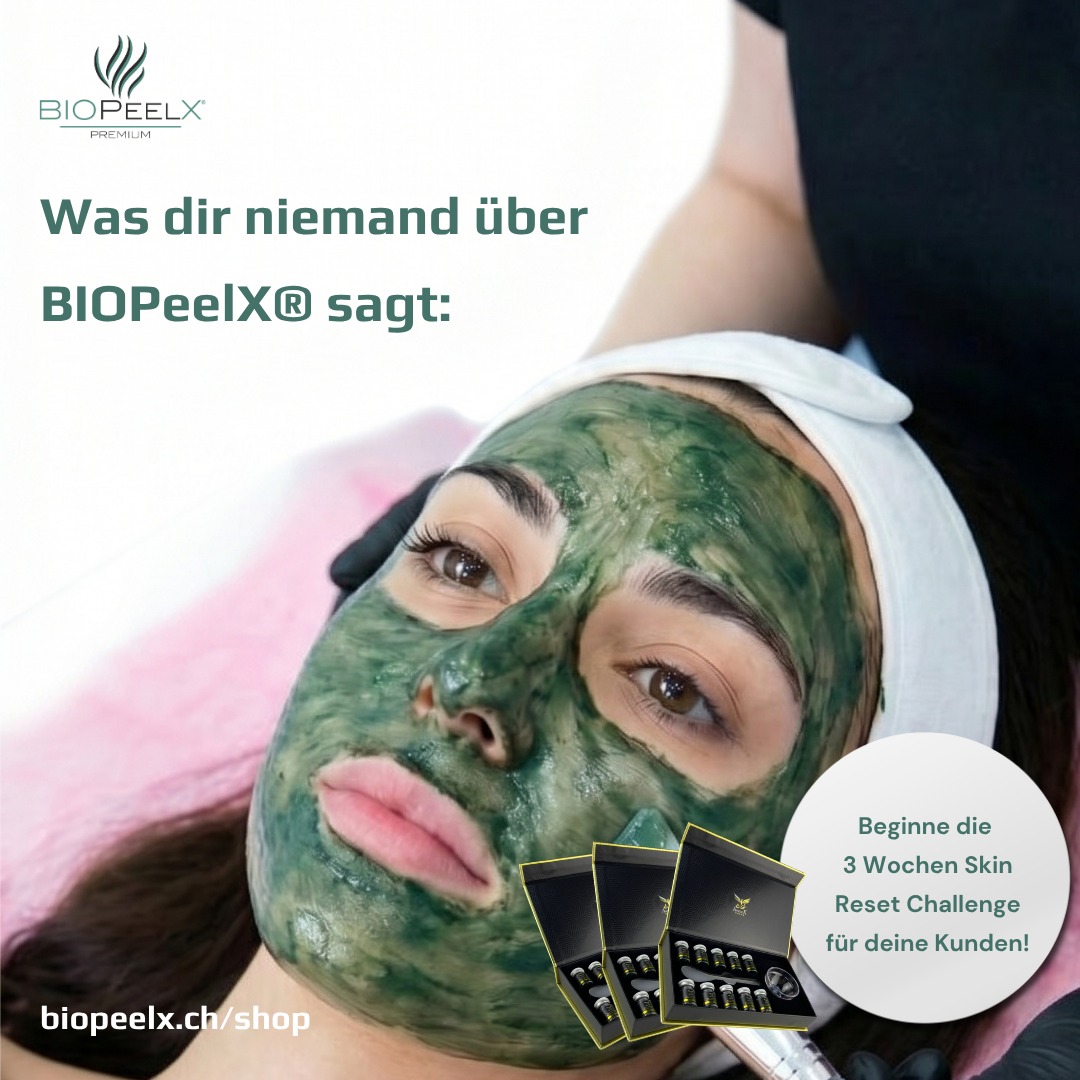 ☀ BIOPeelX® kann man auch im Sommer durchführen
⏰ Es entstehen keine Ausfallzeit nach der Behandlung
🌿 Basiert auf Mikrospikulen aus Algen, die die Haut mechanisch stimulieren
✨ In 21 Tagen zu einem verbesserten Hautbild
👉 Beginne die 3 Wochen Skin Reset Challenge für deine Kunden!
www.biopeelx.ch/shop