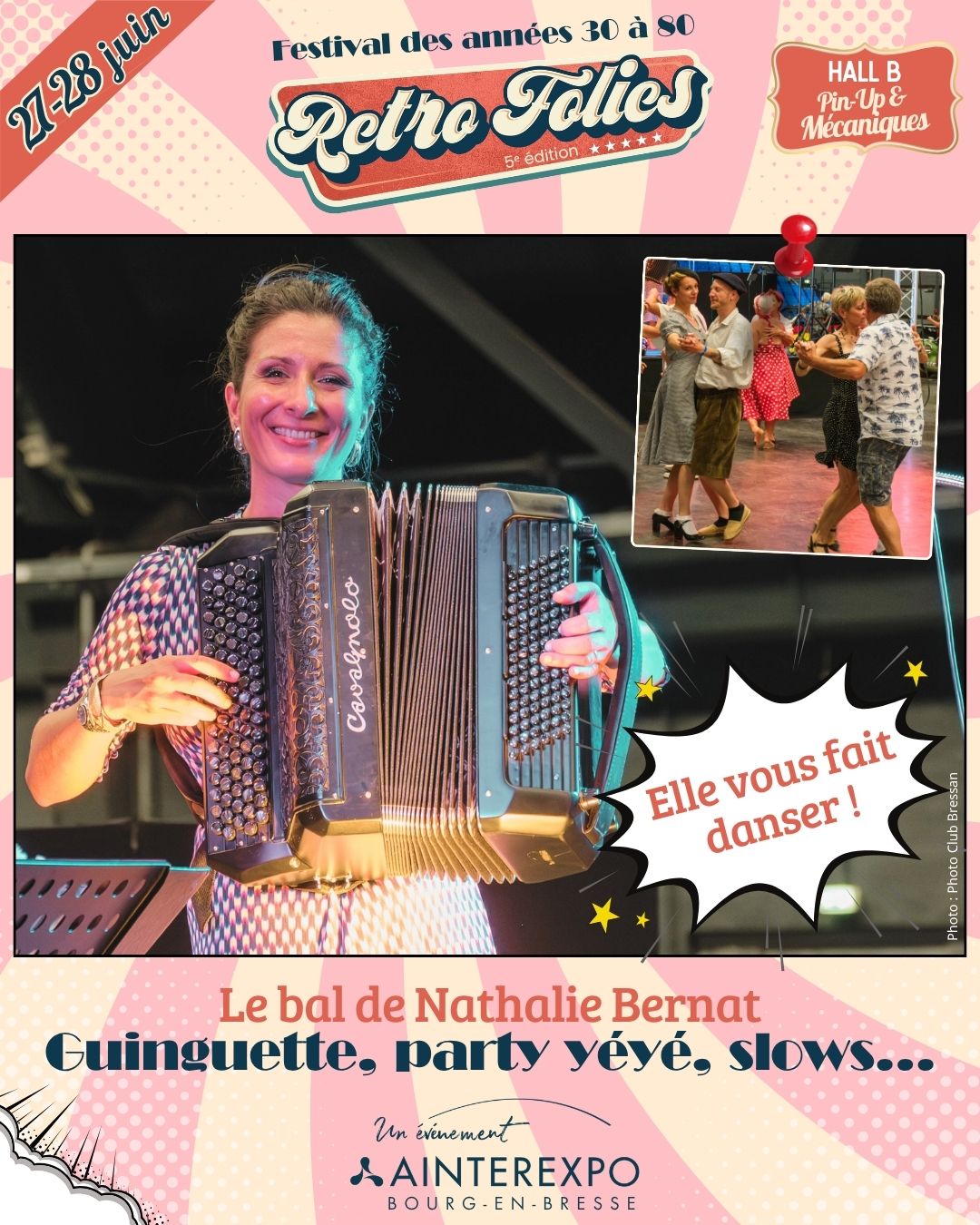 News du 1er mai | 🎤✨𝗨𝗻𝗲 𝗲́𝗻𝗲𝗿𝗴𝗶𝗲 𝗰𝗼𝗺𝗺𝘂𝗻𝗶𝗰𝗮𝘁𝗶𝘃𝗲 𝗱𝗲́𝗯𝗮𝗿𝗾𝘂𝗲 𝗮̀ 𝗥𝗲𝘁𝗿𝗼 𝗙𝗼𝗹𝗶𝗲𝘀 !
En ce 1er mai 💐, on vous annonce que vous allez vibrer dans les allées du festival…
@nathaliebernat_ sera de la partie pour animer, rythmer et faire monter l’ambiance tout au long de l’événement !
Avec son sourire contagieux et son sens du groove, elle vous embarquera dans une atmosphère festive et rétro comme on les aime 💃🎶
À Retro Folies, on ne fait pas que déambuler… on danse !
📅 27 & 28 juin 2026 |📍AINTEREXPO – Bourg-en-Bresse
Faites partie de l’aventure Retro Folies 2026
Préventes sur🎫 festival-retrofolies.com
Photo Club Bressan @claudevanryssel
#RetroFolies #RetroFolies2026 #Ainterexpo #BourgenBresse #Animation #Ambiance #Festival #Vintage #GoodVibes #Evenement #Musique
