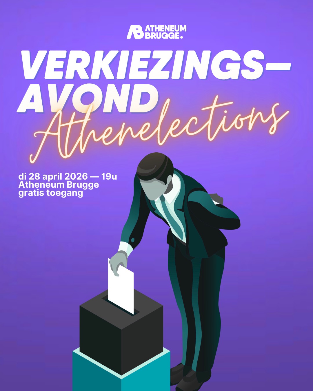 Het is projectweek en ook jij kan daar deel van uitmaken! Help onze laatstejaars vooruit in hun fictieve politieke carrière en kom morgenavond langs tijdens onze verkiezingsavond!
—
De zesdes verwelkomen je graag met een woordje uitleg over de partijen die ze vandaag uit de grond hebben gestampt. Tijdens een debat kun je horen waar ze voor staan en uiteraard ligt het rode potlood klaar in het stemlokaal.
—
Reserveer je gratis stemticket via atheneumbrugge.weticket.io/athenelections-2026
—
#ikbeneenatheneeër #fieroponsgo #atheneumbrugge #impact