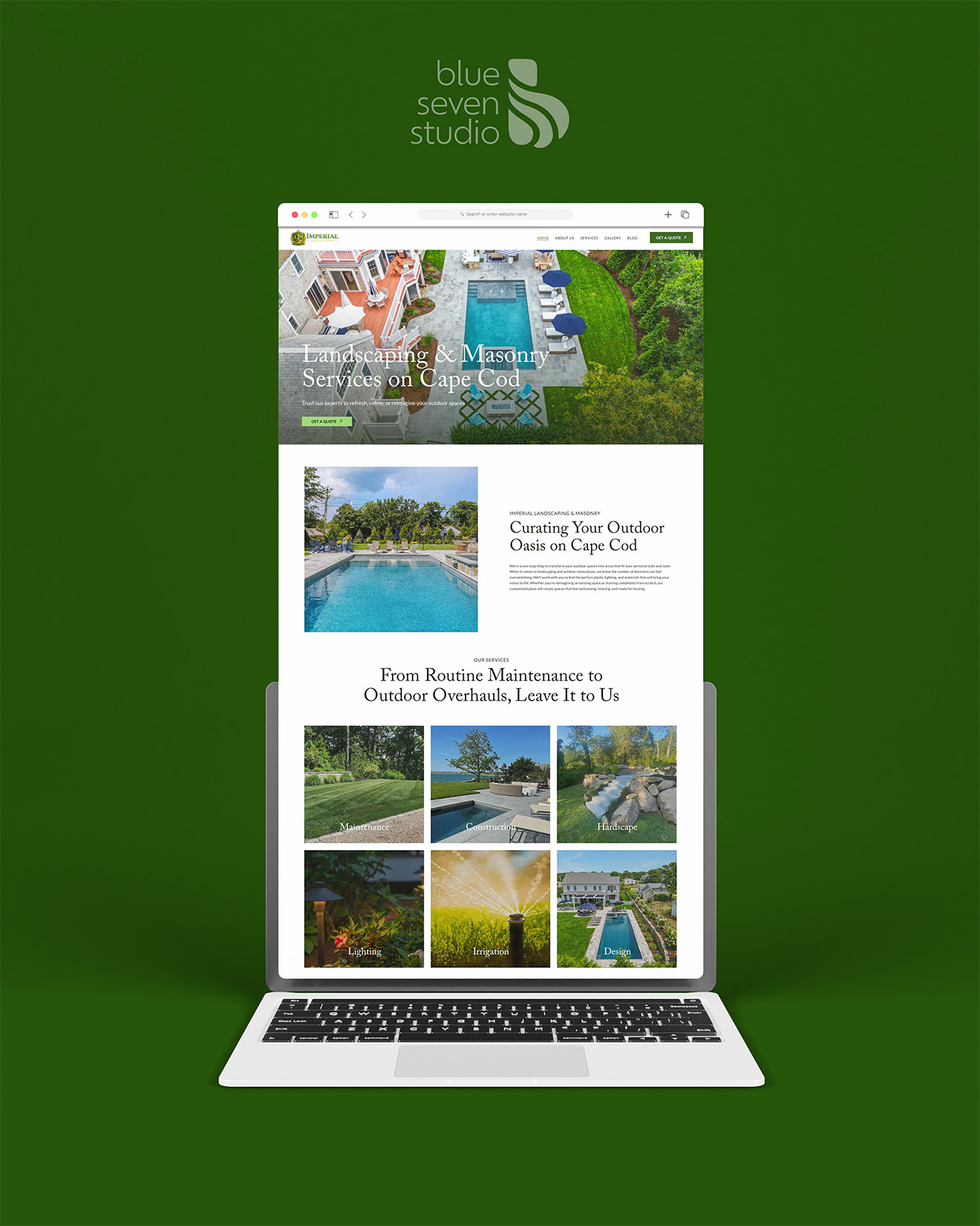 A digital build for a team that builds everything else 🌿
Some projects require a faster timeline. For this client, we launched a landing page within days in order for them to continue generating leads, then we built out and launched their brand new site in the weeks that followed for a quick turnaround to help them continue business as usual.
Website Design for #BlueSevenClient | Imperial Landscaping and Masonry