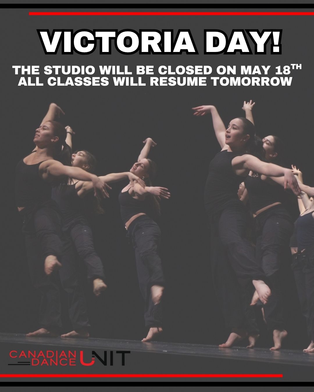 Long weekend mode on 🇨🇦✨ Our studio is taking a short break for Victoria Day, but we’ll be back in action and ready to dance again right after!
Enjoy the holiday, rest up, and we’ll see you back in the studio on Tuesday 💫