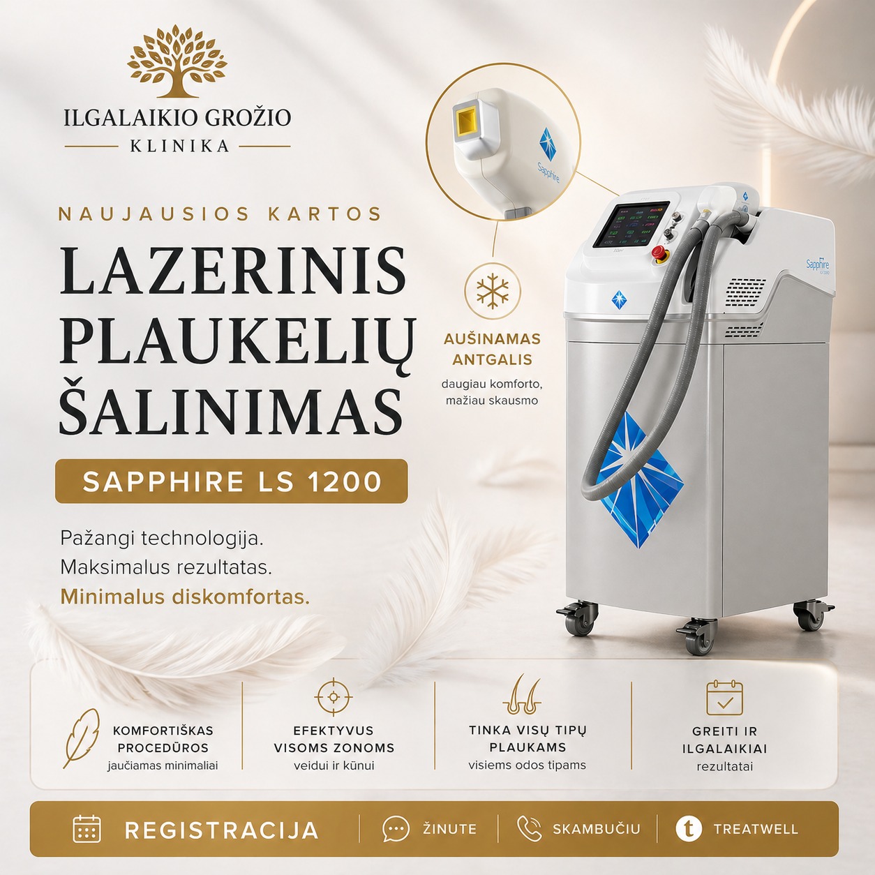 🔥 Plaukelių šalinimas be stipraus diskomforto – taip, tai įmanoma
Skirtumą dažniausiai lemia ne pati procedūra, o naudojama įranga.
Su Sapphire LS 1200 lazeriu:
• Aušinamas antgalis nuolat vėsina odą → pojūtis daug švelnesnis
• Nėra stipraus „degimo“ jausmo, kuris dažnai gąsdina
• Procedūra atliekama greitai ir komfortiškai
• Plaukeliai silpnėja, jų mažėja
• Oda tampa lygi, mažėja įaugimų tikimybė
💬 Dažniausia reakcija po procedūros –
„Tik tiek? Galvojau bus daug blogiau.“
✨ Kai technologija leidžia pasiekti rezultatą be papildomo streso.
📍 Ilgalaikio grožio klinika, Kaunas
📞 +370 670 14491
🌐 Plačiau:
https://www.ilgalaikiogrozioklinika.lt/plauku-salinimas-lazeriu
Registracija: žinute • skambučiu • Treatwell