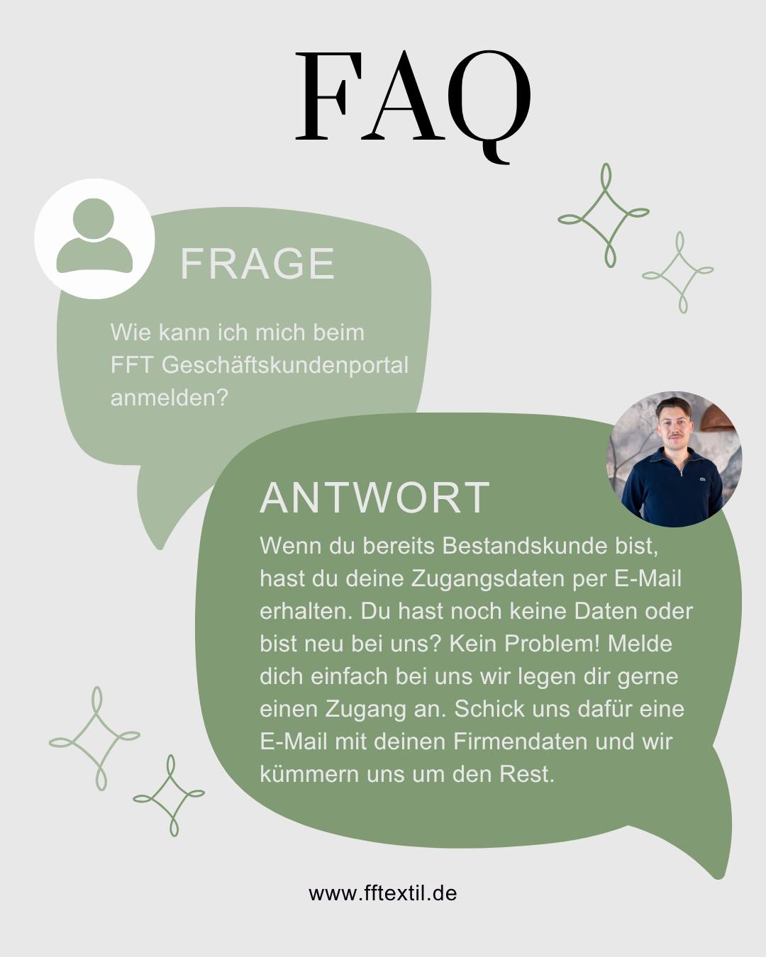 ❓ Wie kann ich mich beim FFT Geschäftskundenportal anmelden?
💬 Antwort: Wenn du bereits Bestandskunde bist, hast du deine Zugangsdaten per E-Mail erhalten 📩 Du hast noch keine Daten oder bist neu bei uns? Kein Problem! 😊
Melde dich einfach bei uns – wir legen dir gerne einen Zugang an.
👉 Schick uns dafür eine E-Mail mit deinen Firmendaten und wir kümmern uns um den Rest 🔧✨
#handwerk #fugenlos #malerundlackierer #tapete #fftextil #geschäftskundenportal #login #zugang #neu #info
