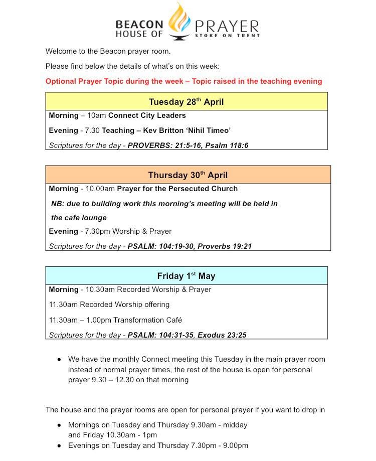 As we head into the last week of April we’d love to see you in your House of Prayer ❤️ here’s what’s happening 🙏