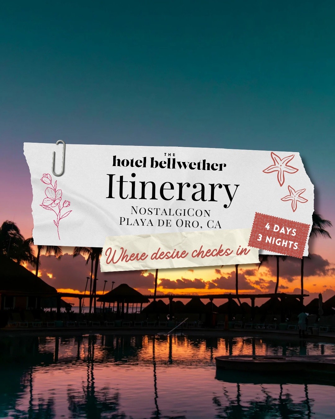 There's so much to do at the Hotel Bellwether, especially if you visit during NostalgiCon, when the legendary resort is full of 90s and early 00s celebrities (like the iconic boy band Midnight Storm).
Your reservation is waiting for you. Check in this summer with Key Change, a spicy grumpy/sunshine, single dad/nanny romance novella, coming June 12. Pre-order today 🌴