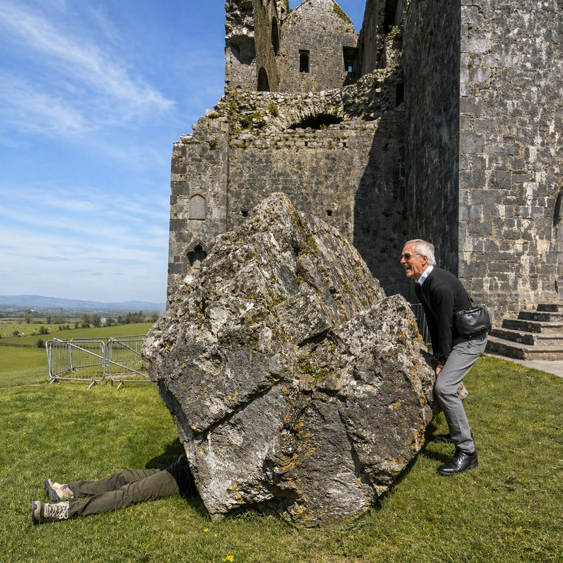 Their guide Bobby told them to ‘connect with the ancient stones of Ireland’... but we think there was a slight misunderstanding!
Should we add ‘Extreme Rock Lifting’ to our future itineraries?
P.S. No guests were harmed in the making of this photo! 🛡️😉