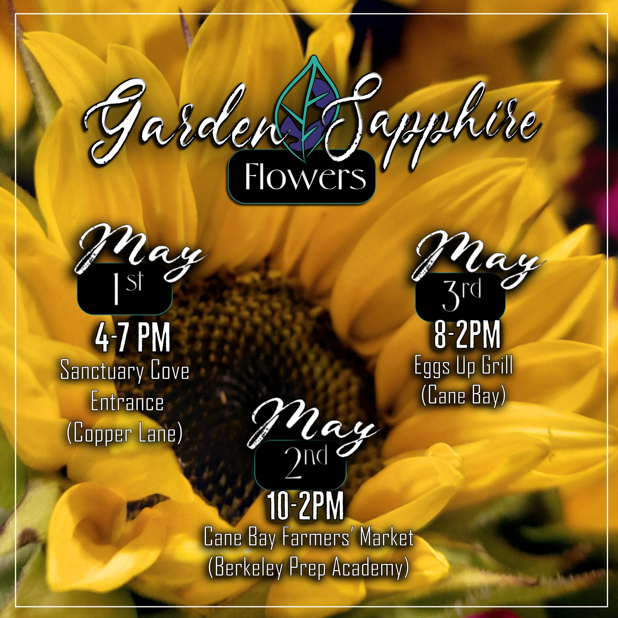 The SUNFLOWERS are HERE! Fresh and crisp, these lovely ladies will last well over a week. But.....don't let that stop you from getting your MOTHER'S DAY FLOWERS next week!
Come see us at one of our 3 stands this weekend, RAIN or SHINE!! I mean...we have needed this rain for a while, not complaining in the least. Got my rain gear ready!
Can't wait to see you. Reach out for Teacher Appreciation Flowers!
@followers