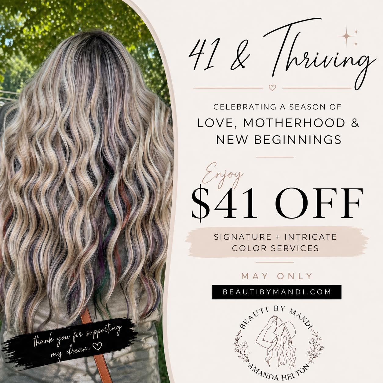 𝟒𝟏 & 𝐓𝐡𝐫𝐢𝐯𝐢𝐧𝐠 ✨
𝓜𝓪𝔂 𝓲𝓼 𝓱𝓮𝓻𝓮…
and we’re celebrating 𝐁𝐈𝐆 over here 💫
Birthdays, Motherhood, New Life,
and all the beautiful in-between moments.
To celebrate this season, I’m offering:
$𝟰𝟭 𝗢𝗙𝗙 𝗦𝗜𝗚𝗡𝗔𝗧𝗨𝗥𝗘 + 𝗜𝗡𝗧𝗥𝗜𝗖𝗔𝗧𝗘 𝗖𝗢𝗟𝗢𝗥𝗦
✨ 𝗠𝗮𝘆 𝗢𝗻𝗹𝘆
AND because I love you guys…
$𝟰𝟭 𝗢𝗙𝗙 𝗚𝗜𝗙𝗧 𝗖𝗔𝗥𝗗𝗦 𝗢𝗙 $𝟮𝟬𝟬+
Treat now, save for later,
or gift it this Mother’s Day 💐
because she deserves something beautiful
You can book online at 𝐁𝐞𝐚𝐮𝐭𝐢𝐁𝐲𝐌𝐚𝐧𝐝𝐢.𝐜𝐨𝐦
or message me and I’ll take care of you 🖤
Also — I know there’s been some noise around me and my business lately.
Just know I see it, I’m handling it, and everything is being taken care of the right way.
If you’d rather keep things low-key for now,
I completely get it —
we can absolutely book quietly through messages and we will skip the pictures 🤭✨
Thank you for continuing to support me,
trust me, and grow with me.
It truly means more than you know 🫶🏼
