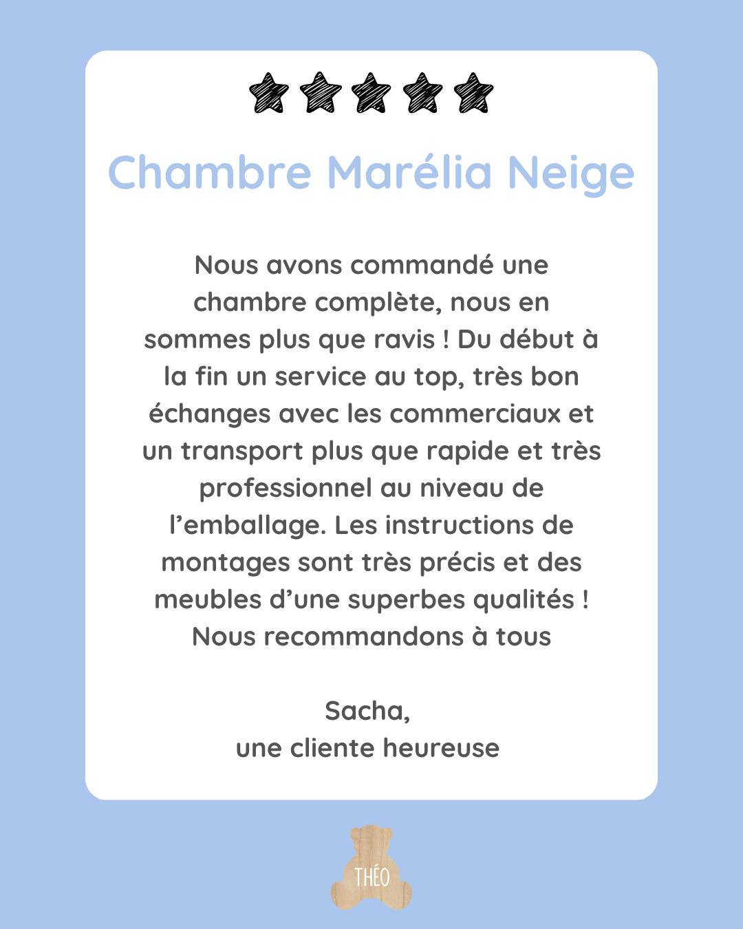✨ Témoignage client - chambre Marélia Neige ✨
“Nous avons commandé une chambre complète, nous en sommes plus que ravis ! Du début à la fin un service au top, très bons échanges avec les commerciaux et un transport plus que rapide et très professionnel au niveau de l’emballage. Les instructions de montage sont très précises et des meubles d’une superbe qualité ! Nous recommandons à tous.”
— Sacha, une cliente heureuse 🤍
Merci pour votre confiance et votre retour qui nous touche énormément 🌿
#mobilierdurable #BébéConfort #DécoNaturelle #MeublesDurables #BienÊtre #EcoResponsable #ChambreBébé #theobebe #litevolutif