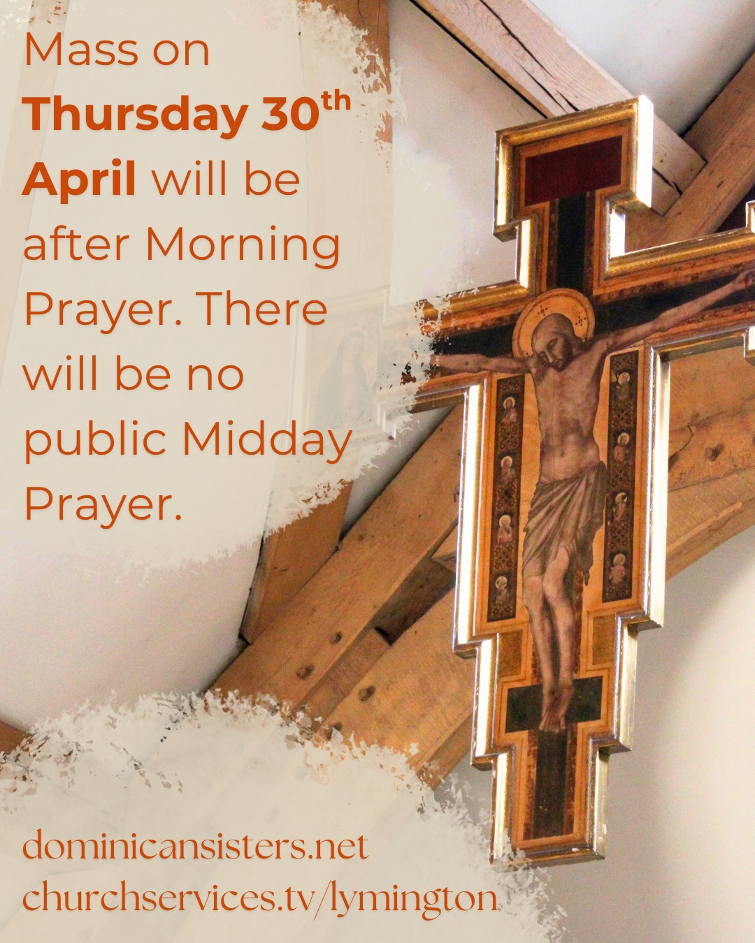 Please note that we are having an early Mass on Thursday this week, 30th April. Midday Prayer on this day will be prayed privately.
#prayer #masstime