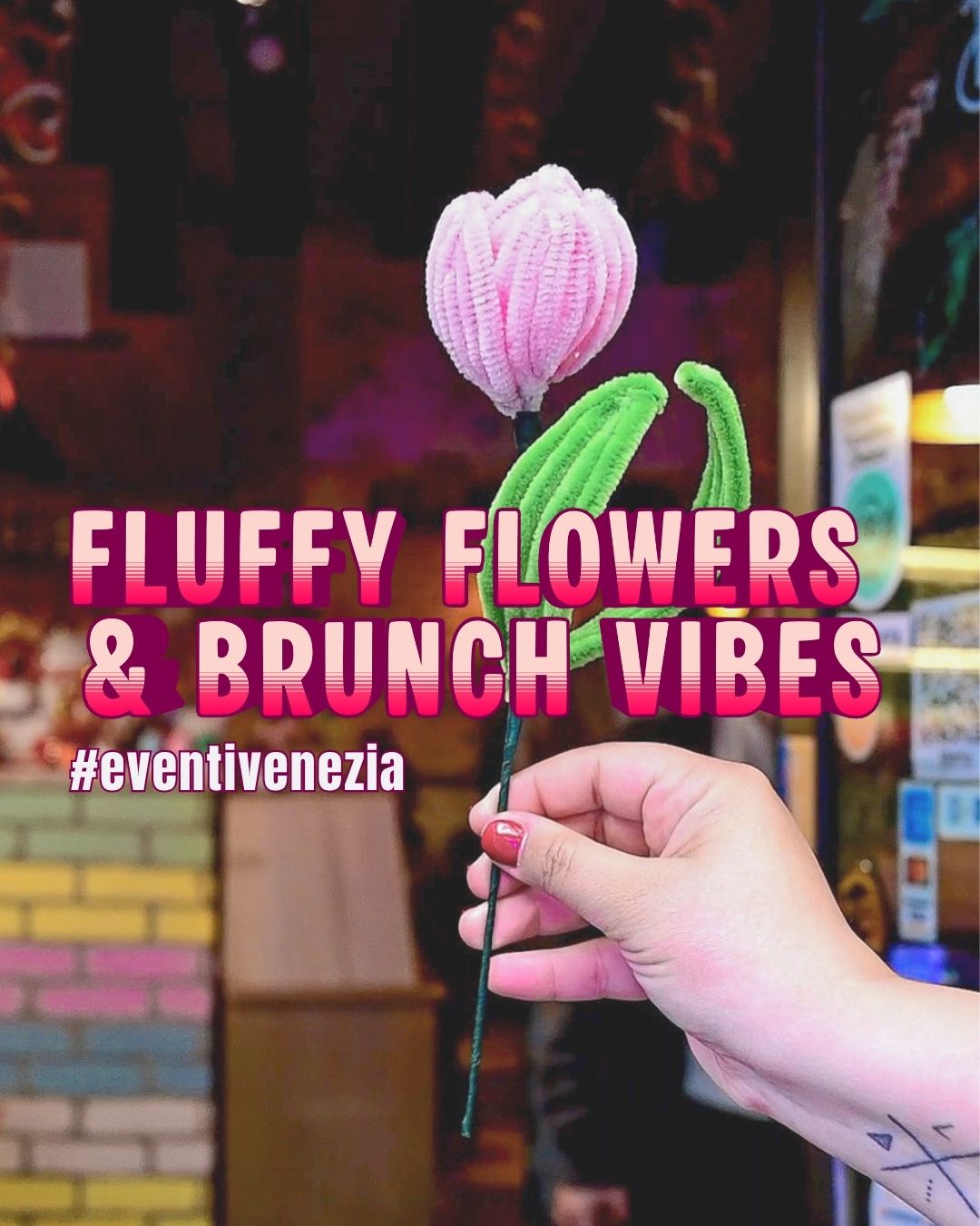 ✨️🌷 Torna il nostro format di eventi super cozy: un pomeriggio dedicato alla creatività, al relax e, ovviamente, al brunch! 🥞
➡️ Sabato 23 Maggio unisciti a noi per un dolcissimo "Fluffy Flowers Workshop".
Guidati dalla bravissima Naomi (@amoreee.tattoo ), impareremo a creare dei meravigliosi fiori in ciniglia da portare a casa. 🧵🌸🌻🌼🌺
Per rendere l'esperienza ancora più speciale, tutti i partecipanti avranno uno sconto del 15% su tutto il menu Food & Beverage durante l'evento. Un rinfrescante Iced Matcha, un super fluffy pancake, dei succulenti gyoza… scegli tu come coccolarti mentre crei. ✨
🗓 Quando: Sabato 23 Maggio, dalle 15:00 alle 19:00
📍 Dove: Brunch Café, Venezia
💌 Come partecipare: I posti sono limitati per garantire un'esperienza intima e rilassante. Scrivici in DM per prenotare il tuo posto! C
osto di partecipazione al workshop: 30€
Ti aspettiamo per il pomeriggio più aesthetic della laguna. 🧶🤍
_
✨️🌷 Our super cozy event series is back: an afternoon dedicated to creativity, relaxation, and, of course, brunch! 🥞
➡️ Join us on Saturday, May 23rd, for a sweet “Fluffy Flowers Workshop.”
Led by the talented Naomi (@amoreee.tattoo), we’ll learn how to create beautiful chenille flowers to take home. 🧵🌸🌻🌼🌺
To make the experience even more special, all participants will receive a 15% discount on the entire Food & Beverage menu during the event. A refreshing Iced Matcha, a super fluffy pancake, succulent gyoza… you choose how to treat yourself while you create. ✨
🗓 When: Saturday, May 23rd, from 3:00 PM to 7:00 PM
📍 Where: Brunch Café, Venice
💌 How to join: Spots are limited to ensure an intimate and relaxing experience. DM us to reserve your spot! Workshop fee: €30
We look forward to seeing you for the most aesthetic afternoon in the lagoon. 🧶🤍
#eventivenenezia #fluffypancake #brunchvenezia #workshopvenezia