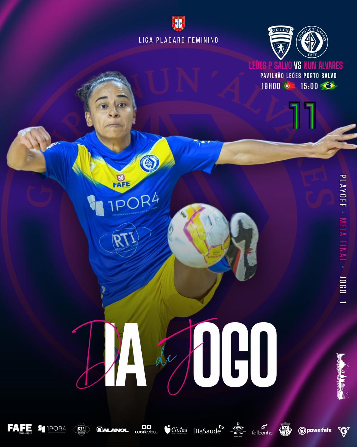 𝙇𝙄𝙂𝘼 𝙋𝙇𝘼𝘾𝘼𝙍𝘿 | DIA DE JOGO
𝙋𝙡𝙖𝙮𝙤𝙛𝙛 | Meia-Final | Jogo 1
🆚 Leões Porto Salvo
🕒 🇵🇹19H00 🇧🇷15H00
📍 Pavilhão Leões Porto Salvo
📺 Canal 11
#peloGRUPOporFAFEparaVENCER
