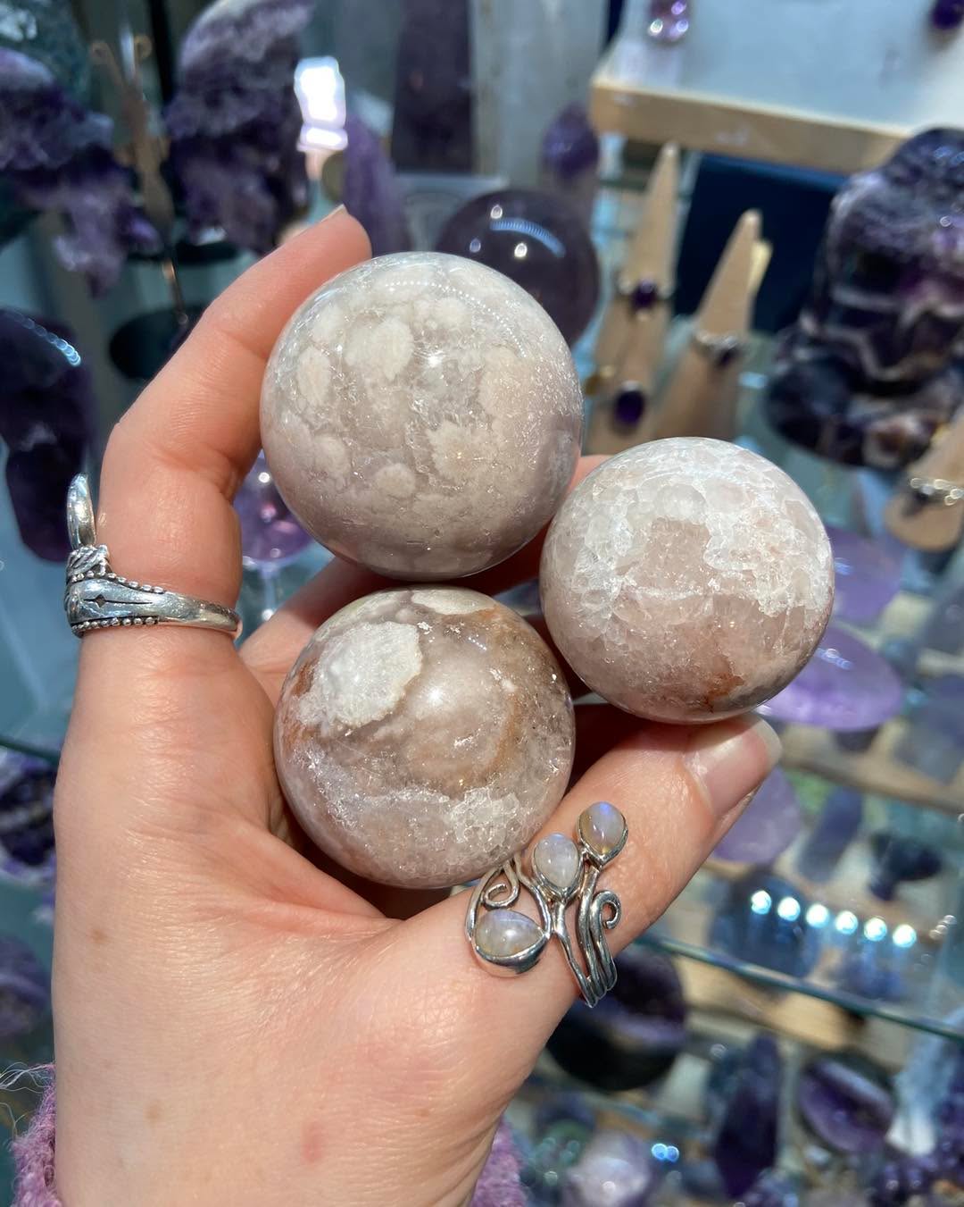Brand new Pink Amethyst spheres ✨🌟🌙
A relatively new find, while this is not technically considered an Amethyst crystal in the geology world it is what it is widely known as in the crystal world. This beautiful pink mineral contains little inclusions of Quartz and Flower Agate that add extra sparkle
For more information or to purchase give us a message or comment down below
.
.
.
#crystalshopuk #pinkamethyst #crystalmagic