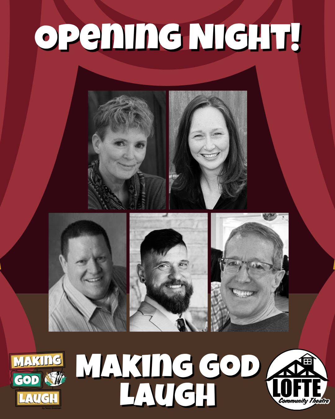 Tonight is the opening night of the second production of our 50th season, "Making God Laugh!" Congratulations to the cast and crew who worked so hard to get this production up and ready for everyone to come and enjoy. We hope you'll join us in experiencing this trip through the decades with this lovely family. Get your tickets now to join in the holiday traditions!
Performances are May 1, 2, 3, 7, 8, 9, & 10 Tickets are available at lofte.org/tickets or by calling the box office at 402-234-2553. Shows start at 7:00 on Thursdays, Fridays, and Saturdays, and 2:00 on Sundays. The concession stand will open 1 hour before the show starts, and the house will be open for seating at this time as well.
More about Making God Laugh: Starting in 1980, Ruthie and Bill's grown children -- a priest, an aspiring actress, and a former football star -- all return home, where we learn of their plans and dreams as they embark on their adult lives. The empty-nester parents contend with their own changes, too, as old family rituals are trotted out and ancient tensions flare up. From there, we move through the 1990’s and into the year 2000 as the show follows one typical American family over the course of thirty years' worth of holidays. As time passes, the family discovers that, despite what we may have in mind, we often arrive at unexpected destinations.
To share this with your friends or to RSVP here on Facebook, visit the event here: https://www.facebook.com/events/2166023743802592