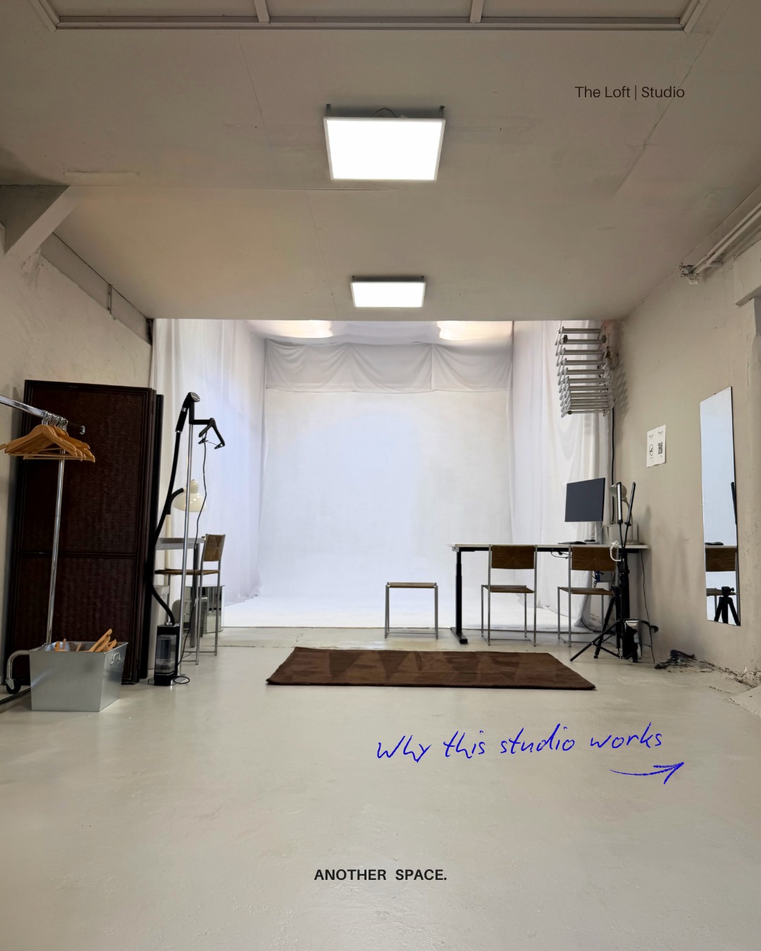 Looking for an easy-to-book Photo studio in Amsterdam Zuid?
The Loft Studio is designed for brands, creators, and content teams who need a Photo studio in the city.
Parking in front of the building or by public transport
Tea, coffee, and matcha included
Free props, steamer, clothing rack, make-up table, and dressing room
Whether you’re producing content, campaigns, or creative projects, everything is set up to make your shoot day smooth and stress-free.
Book online in minutes with flexible 2-hour, 4-hour, or 8-hour sessions.
Save this studio for your next shoot or book now at another-space.nl