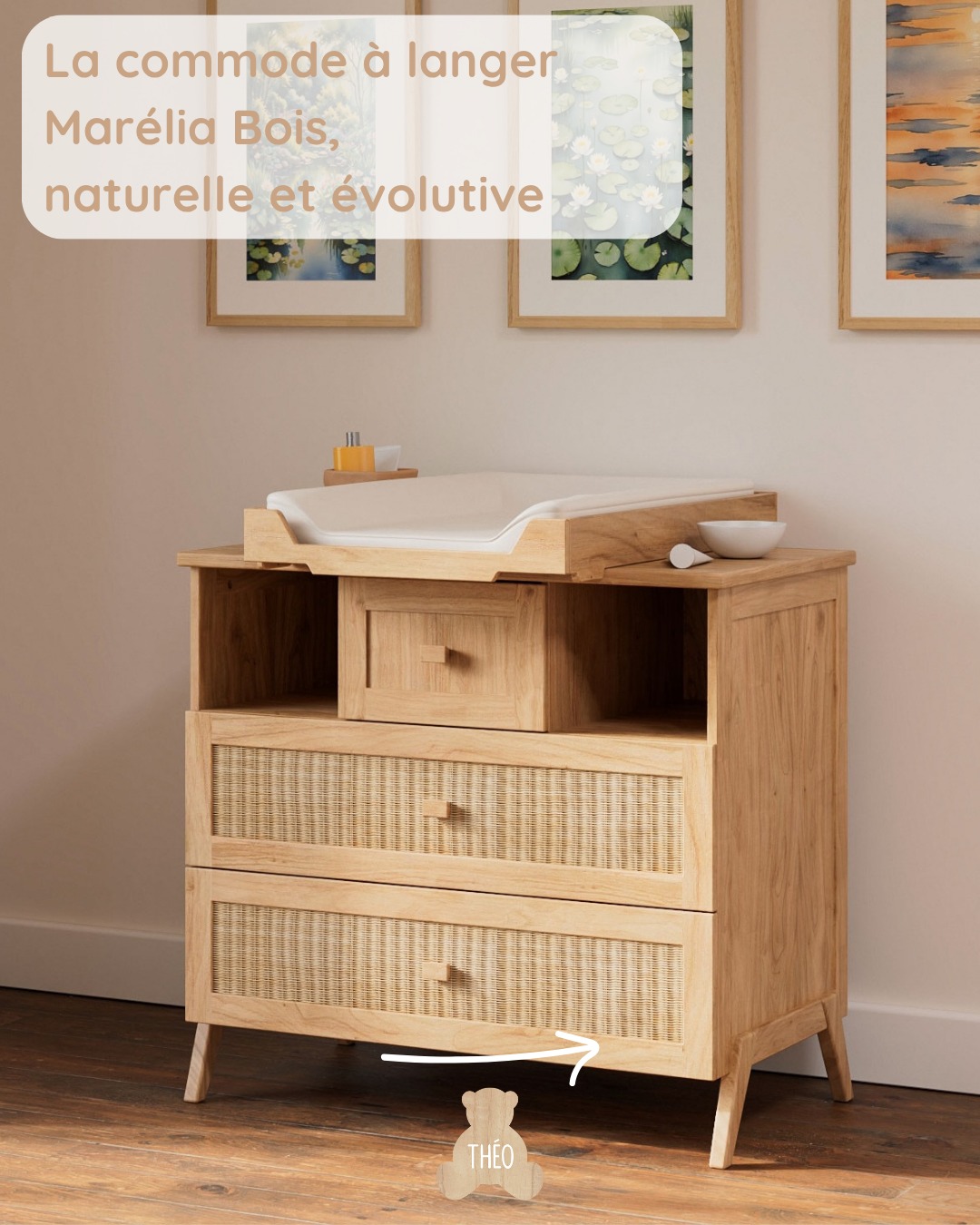 ✨ Commode Marélia Bois ✨
La commode Marélia Bois, pour les amoureux de matières authentiques et naturelles
👶 Dès la naissance et pour longtemps
🧸 Commode simple ou commode à langer (avec box à langer)
🔒 Norme NF EN 12221+A1
Fabriquée en bois massif et placage bois, elle met à l’honneur la nature sans imitation 🌿
Ses panneaux en tressage de rotin 100% naturel apportent une touche chaleureuse et élégante.
Avec ses 2 grands tiroirs à fermeture douce et son tiroir complémentaire, elle allie style et praticité au quotidien ✨
#BienÊtre #theobebe #ChambreBébé #BébéConfort #mobilierdurable #litevolutif #EcoResponsable #DécoNaturelle #MeublesDurables