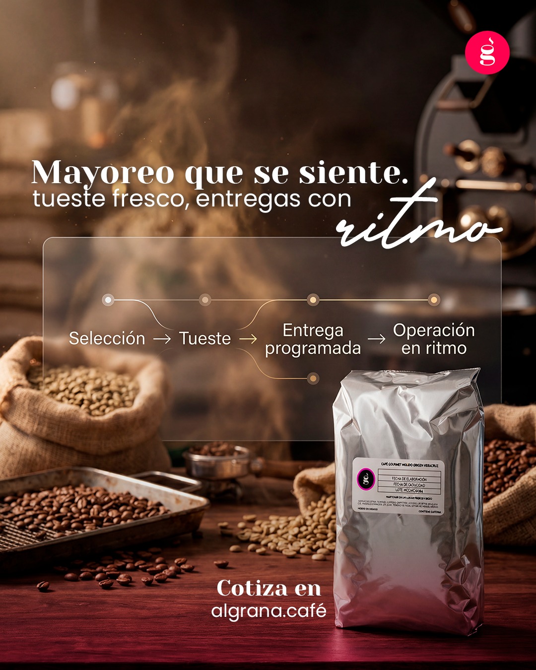 Café en ritmo. Operación estable. ☕📦
Tueste fresco + entregas programadas.
Cotiza en algrana.cafe
