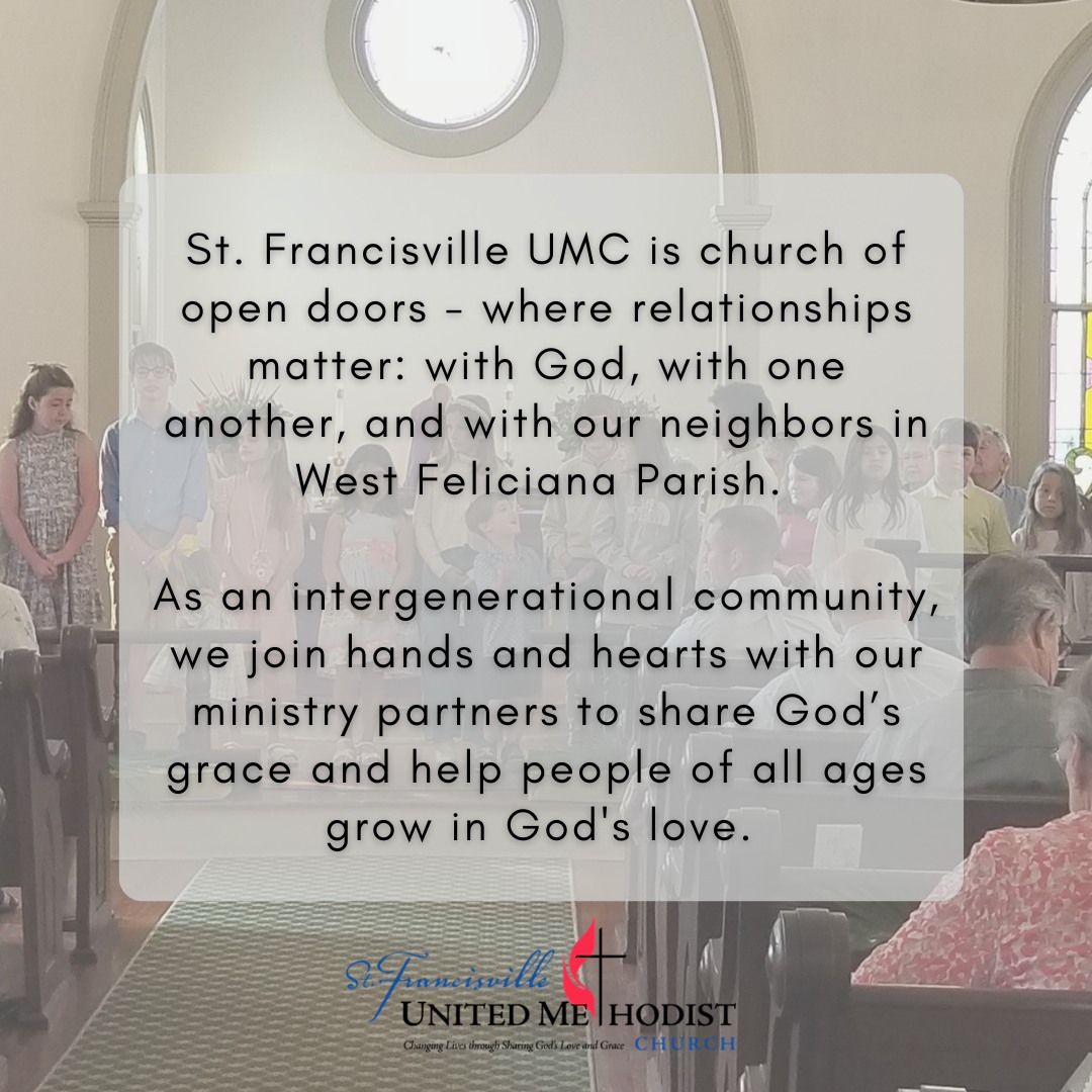 There's always room for YOU here at St. Francisville UMC. And there's no better time than this Sunday to come join us in worship and be part of what God is doing in and through us.
https://www.stfrumc.org