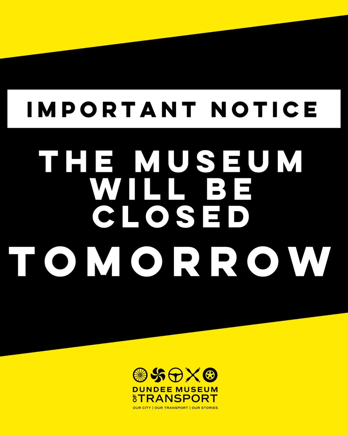 🚧🚨 REMINDER: Dundee Museum of Transport will be CLOSED tomorrow (29 May) while we install our new tram exhibition.
We look forward to welcoming you back on Saturday 30 May at the usual time!
Thanks for your patience and support.