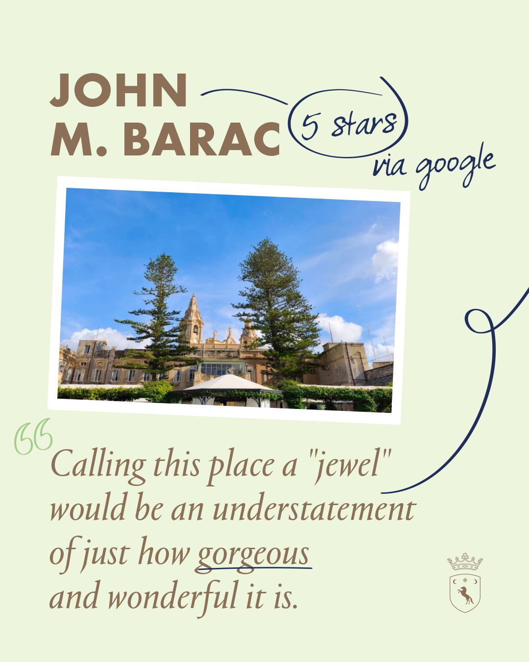 We are particularly pleased that the cats received a mention. They, like the jasmine and the rococo ceilings, have been here longer than most of us and show no signs of leaving.
Come and find your own favourite corner - everyone does.