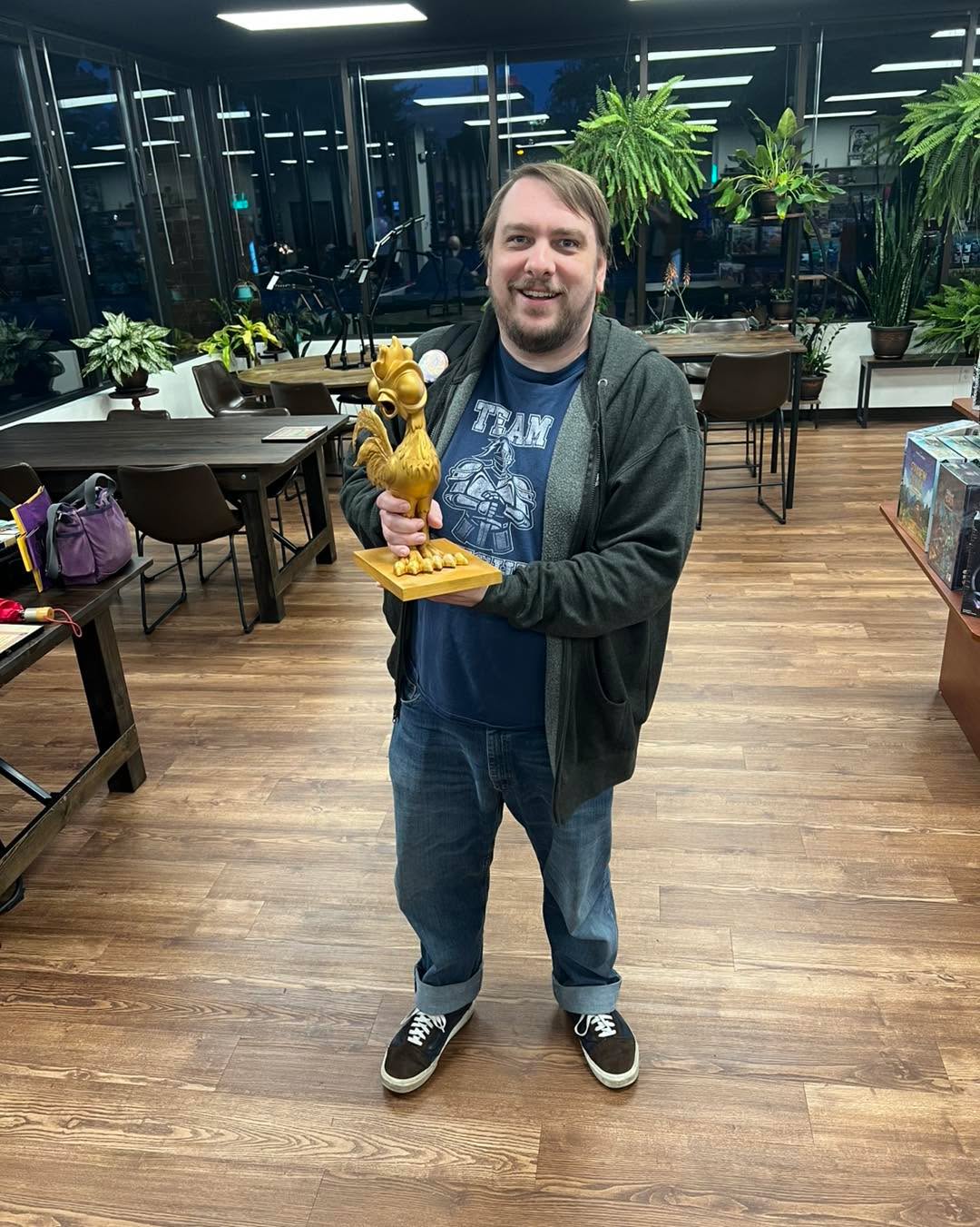 Big congratulations goes out to Eric and winning the coveted Golden HeiHei! Eric was our overall points leader for Lorcana weekly play for the last set! Well done Eric you are truly an amazing illlumineer. Come see us for Lorcana open play on Wednesday nights right here at ROUNDTABLE GAMES, and experience the ROUNDTABLE difference for yourself!