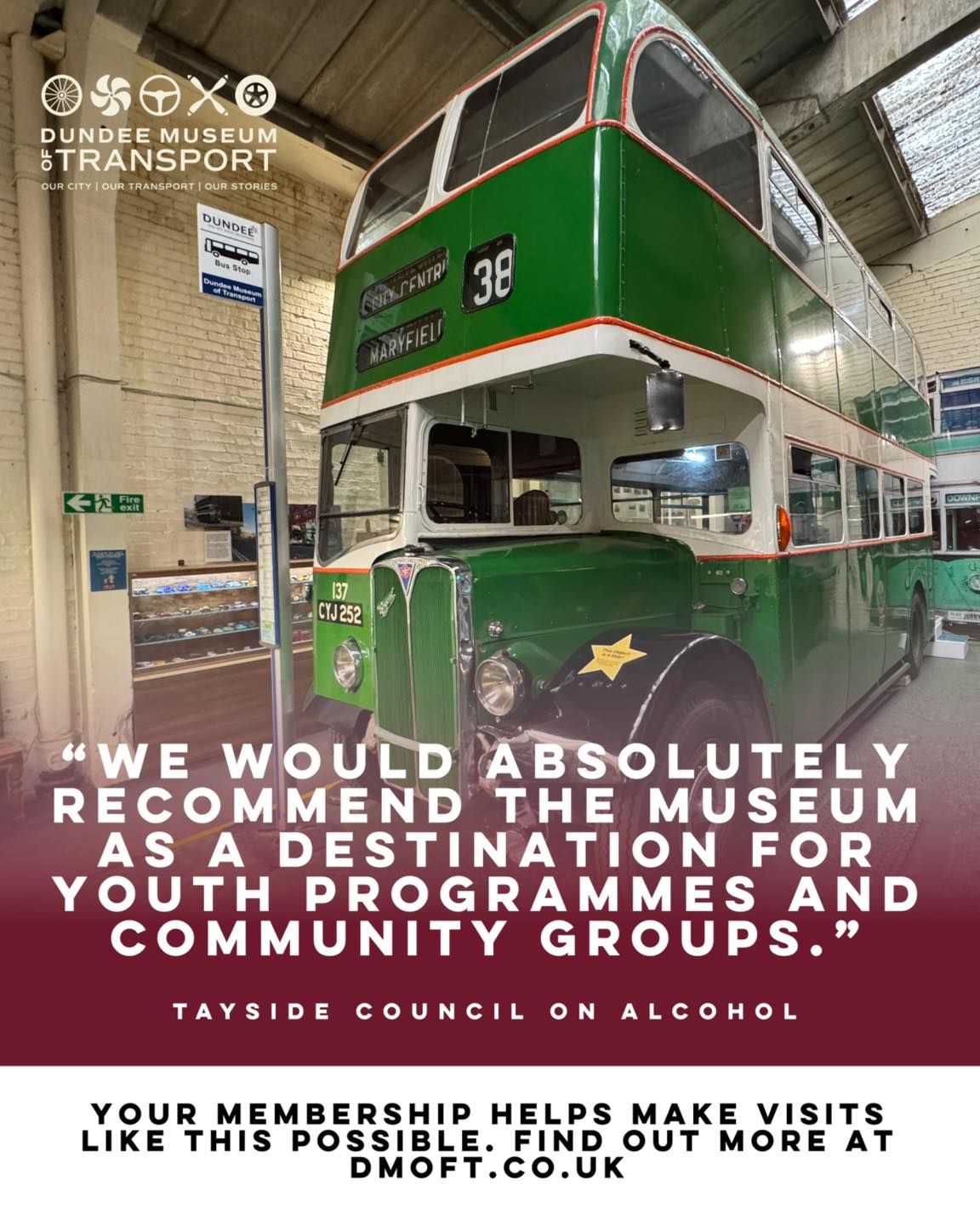 ❤️🚎 Recently, we welcomed a youth mentoring group from Tayside Council on Alcohol for a special visit to the museum - offered free of charge to ensure cost wasn’t a barrier.
For many young people, access to cultural experiences isn’t always possible. But thanks to the support we receive, we’re able to open our doors and create opportunities like this.
“We all had a fantastic time, and the young people are still talking about the visit. The staff went out of their way to make the session accessible and enjoyable for everyone… we would absolutely recommend the museum as a destination for youth programmes and community groups.”
Without this support, visits like this simply wouldn’t happen.
By becoming a member, you’re not just supporting the museum - you’re helping us continue to welcome community groups, inspire young people, and make our space accessible to everyone.
👉 Find out more about membership: https://www.dmoft.co.uk/support-us