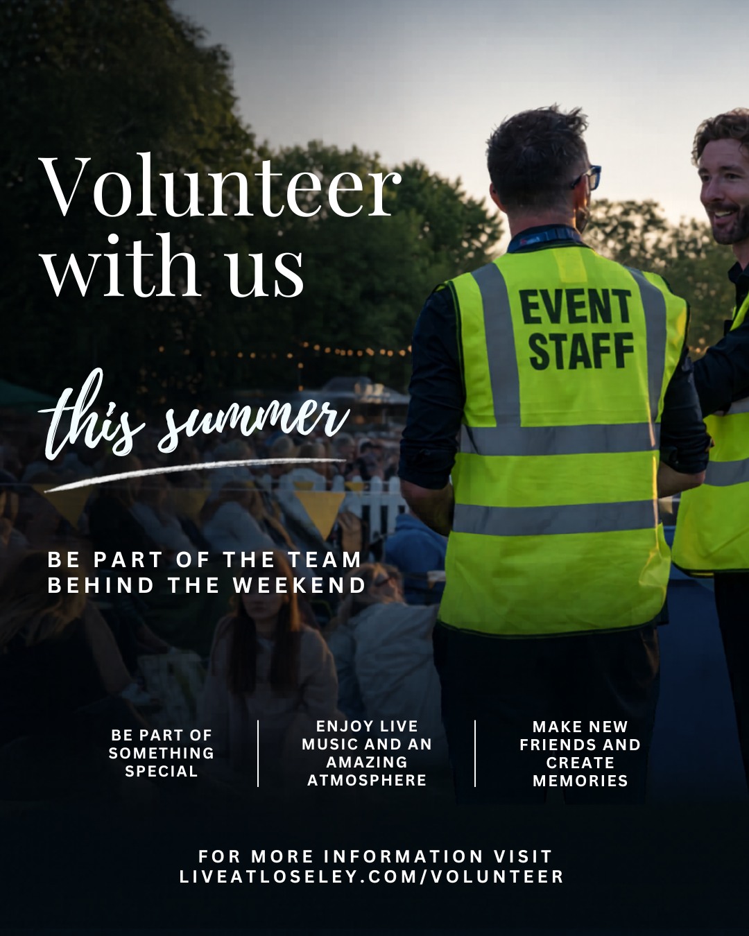Be part of something special this summer.
Join the team behind Live at Loseley 2026 and help bring three unforgettable days of music, atmosphere and celebration to life.
From the energy of 80s v 90s, to the magic of Musicals Under the Stars, to a feel-good country Sunday - you’ll be right at the heart of it all.
Meet great people. Gain experience. Be part of the moment.
For more information, visit our website.
#volunteer #livemusic #summerfestival #workexperience #eventstaff