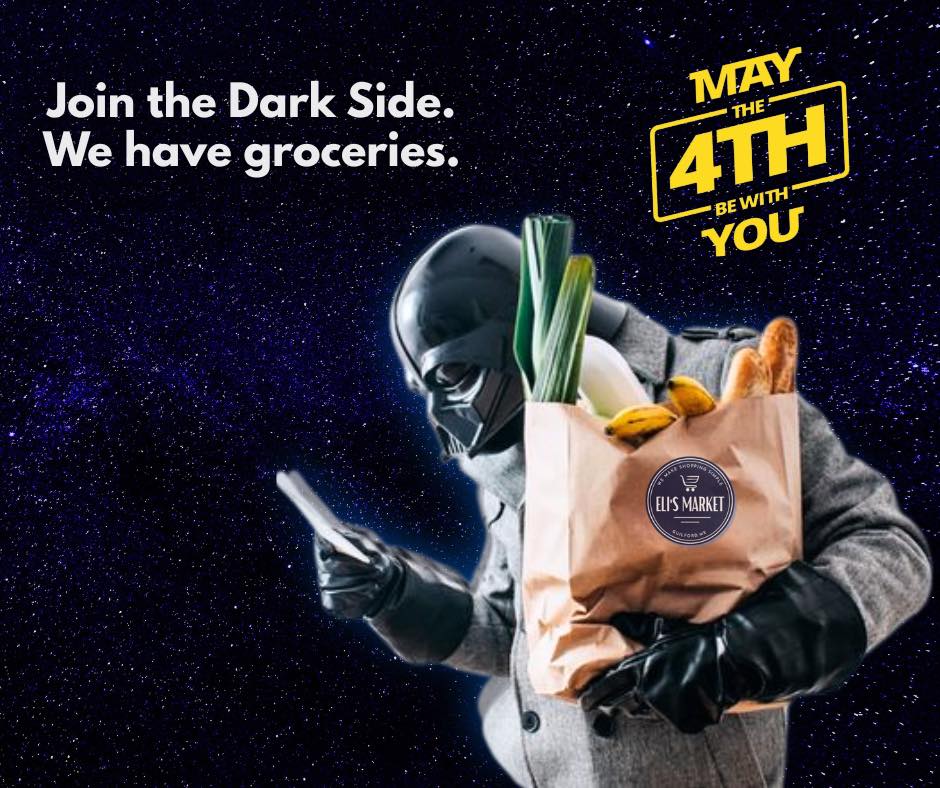 Happy May 4th.
The Force is optional.
Good groceries aren’t.
Shop Eli’s.
#MayThe4thBeWithYou#UseTheForks #StrongWithTheSnacks #TheFreshSide #ShopElis #GuilfordMaine
