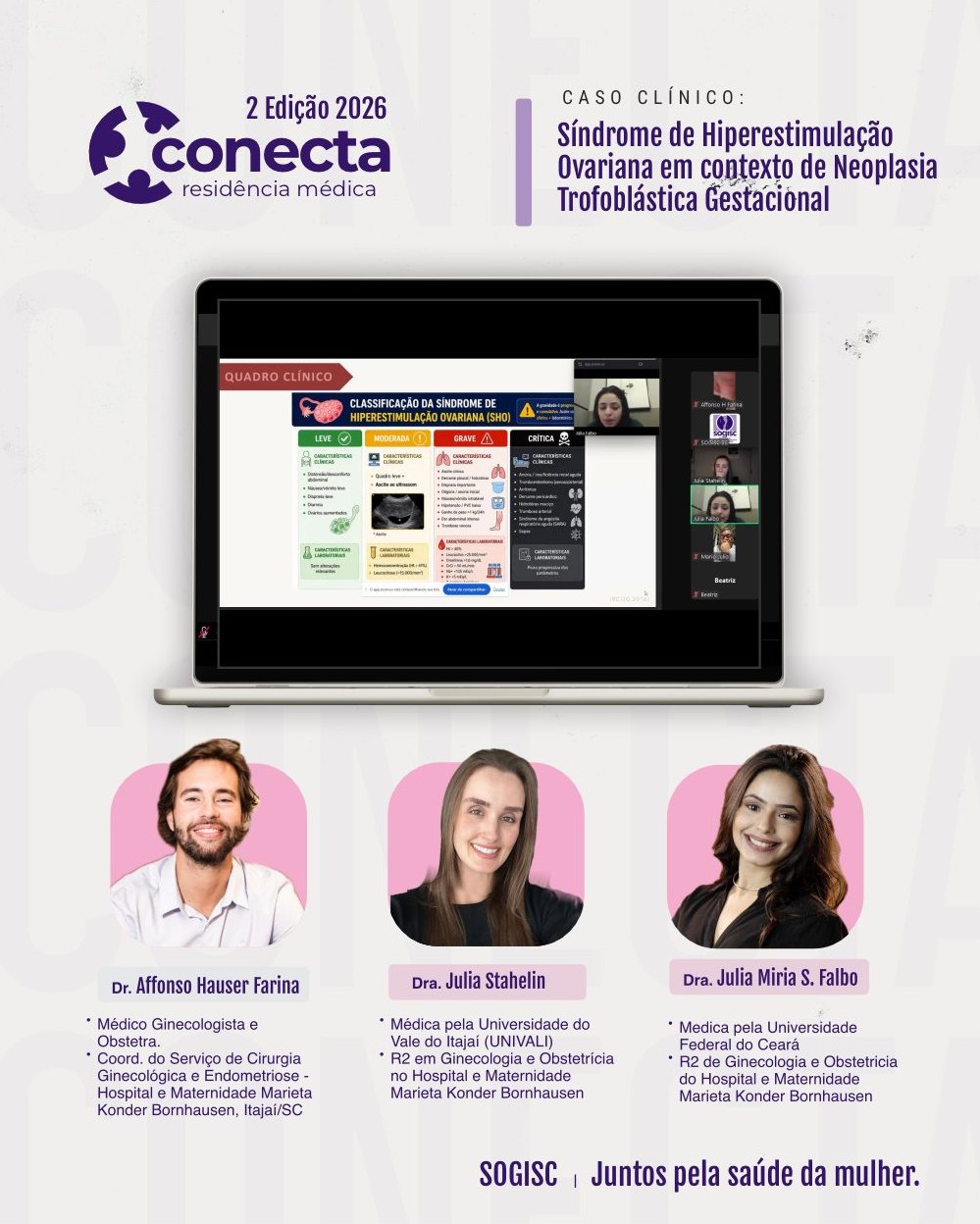 A SOGISC realizou mais uma edição do Conecta Residência Médica que contou a presença de associados, residentes e profissionais da saúde em uma noite dedicada à troca de experiências e ao aprendizado conjunto.
Nesta edição, foi discutido o tema “Síndrome de Hiperestimulação Ovariana em contexto de Neoplasia Trofoblástica Gestacional”, com coordenação do Dr. Affonso Hauser Farina (@affonsohfarina) e a participação das residentes Dra. Julia Stahelin e Dra. Julia Miria dos Santos Falbo, do Programa de Residência de Ginecologia e Obstetrícia do Hospital e Maternidade Marieta Konder Bornhausen.
Mais do que um encontro científico, foi um momento de construção coletiva do conhecimento, marcado pelo envolvimento e pela troca entre diferentes gerações da medicina.
A SOGISC agradece a todos os envolvidos pela disponibilidade e pela contribuição para um espaço tão rico de aprendizado e formação.
Seguimos juntos no compromisso de fortalecer a prática médica com diálogo, ciência e humanidade.
#SOGISC #ConectaResidência