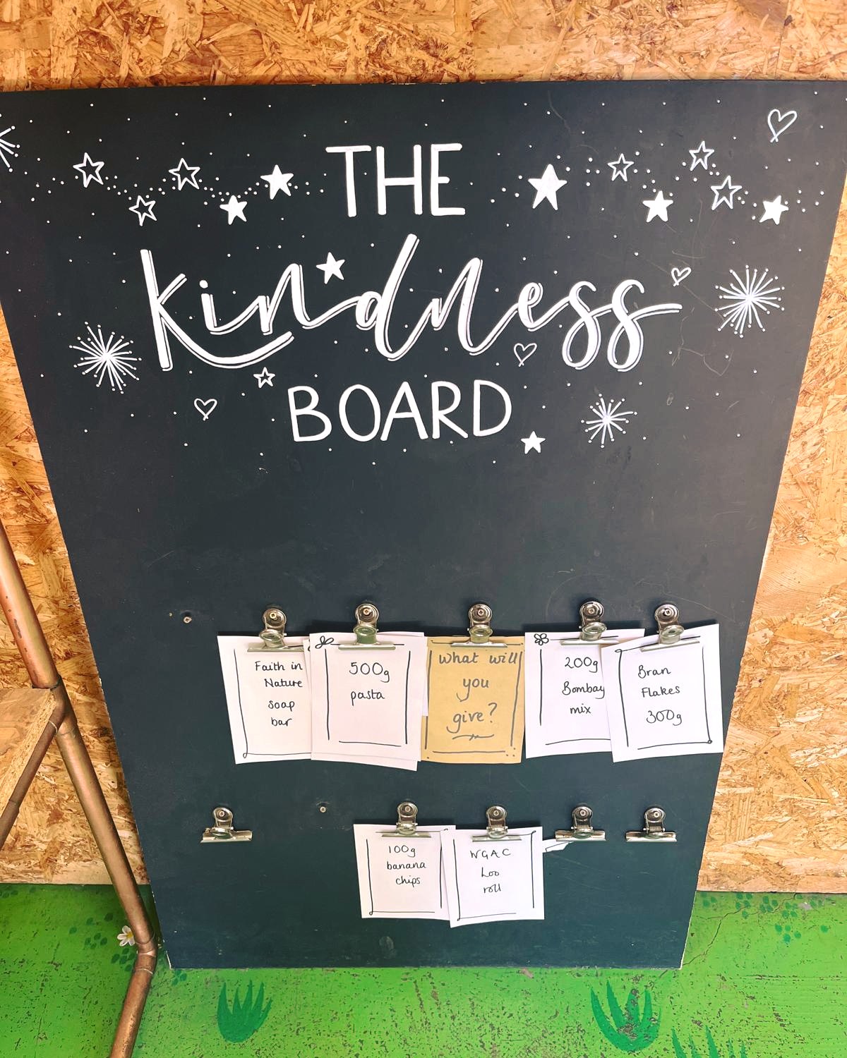 Thank you to everyone who's donated to the Kindness Board.
We’re very grateful for your generosity.
If you'd like to pay it forward, you're very welcome to donate whatever you like.
Things like soap, a toothbrush, washing up liquid, loo roll, pasta etc. are always a good shout.
💚 Want to take something from the board?
Simply bring the voucher to the till to redeem it.
We're open 9am - 4pm until Saturday and 10am - 3pm on Sunday.
Come and see us.