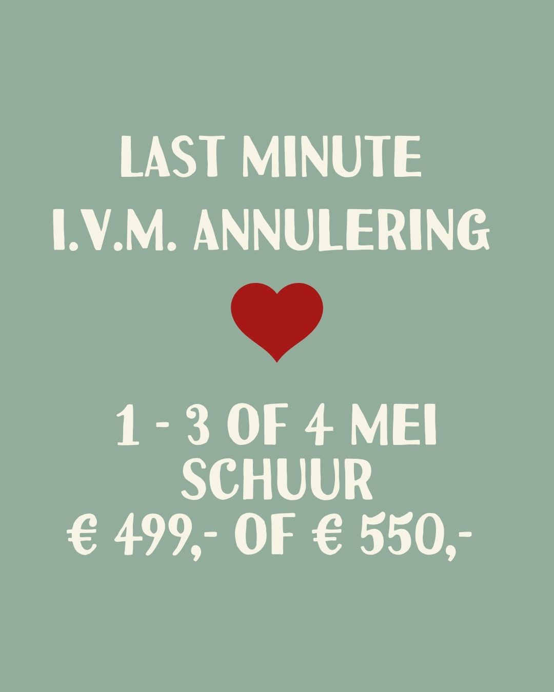 Last minute kansje!
Door een annulering is onze sfeervolle Schuur (2-4 gasten) weer beschikbaar van 1 t/m 3 of 4 mei. Perfect voor een spontaan weekendje weg in alle rust en ruimte.
💚 Nu te boeken voor een mooie speciale prijs
📩 Stuur ons een berichtje bij interesse, weg = weg >> ilse@huiskenshof.nl
#lastminutezuidlimburg #boeknu #lastminuteannulering #huiskenshof #landvankalk #visitzuidlimburg #ditisparkstad
