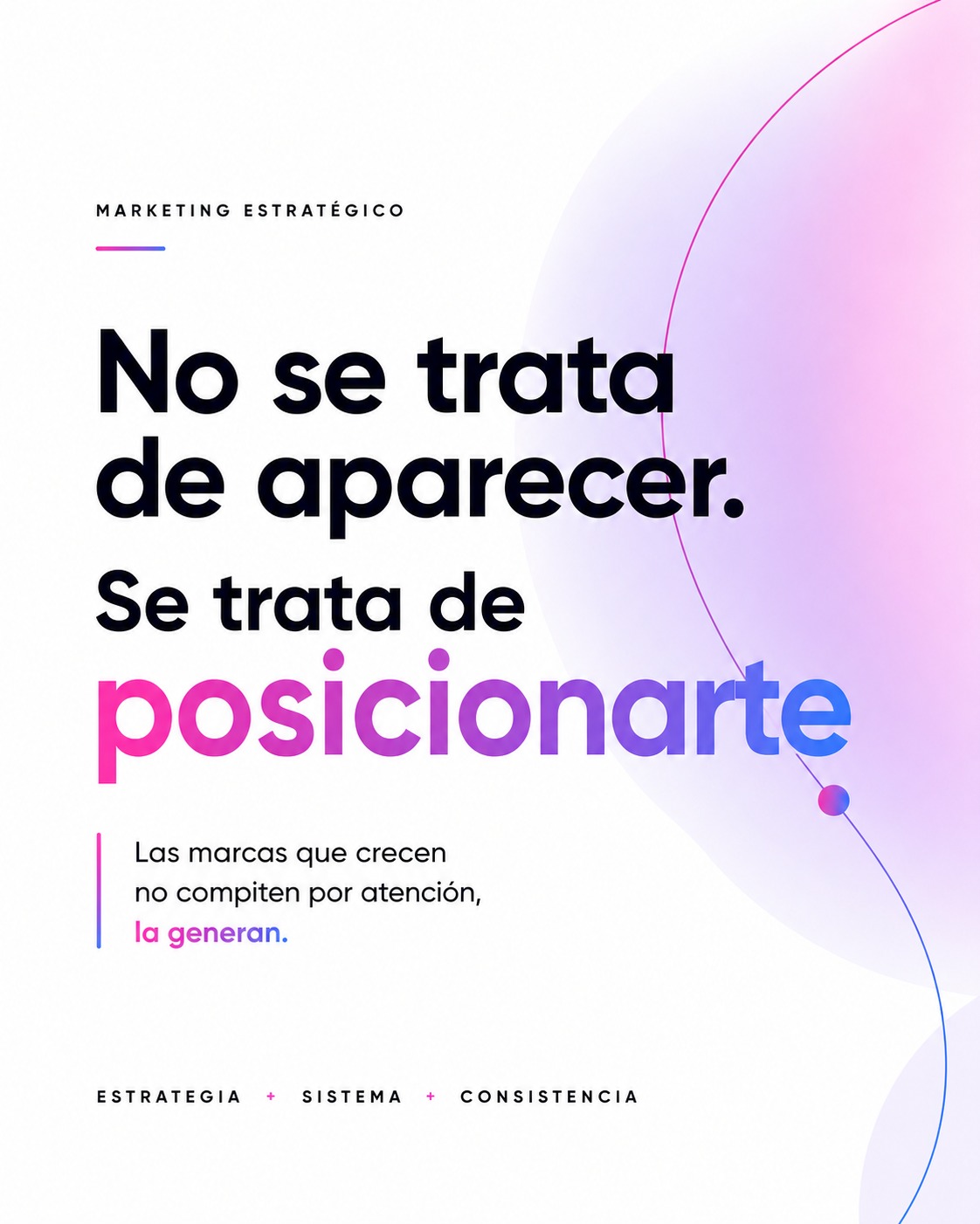 Crecer no es una cuestión de presencia.
Es una cuestión de posicionamiento.
Las marcas que realmente avanzan
no son las que más publican,
sino las que logran ocupar un lugar claro en la mente de las personas 🧠
Un lugar construido con:
✨ intención
🧩 coherencia
⚙️ sistema
Porque el crecimiento sostenido
no nace de acciones aisladas,
sino de la conexión entre estrategia, ejecución y seguimiento.
Ahí es donde deja de ser marketing…
y empieza a ser construcción de marca.
En Numet entendemos el marketing como un proceso integral:
📍 pensar
📍 ejecutar
📍 medir
Siempre con un mismo objetivo:
hacer crecer marcas de forma real, consistente y predecible.