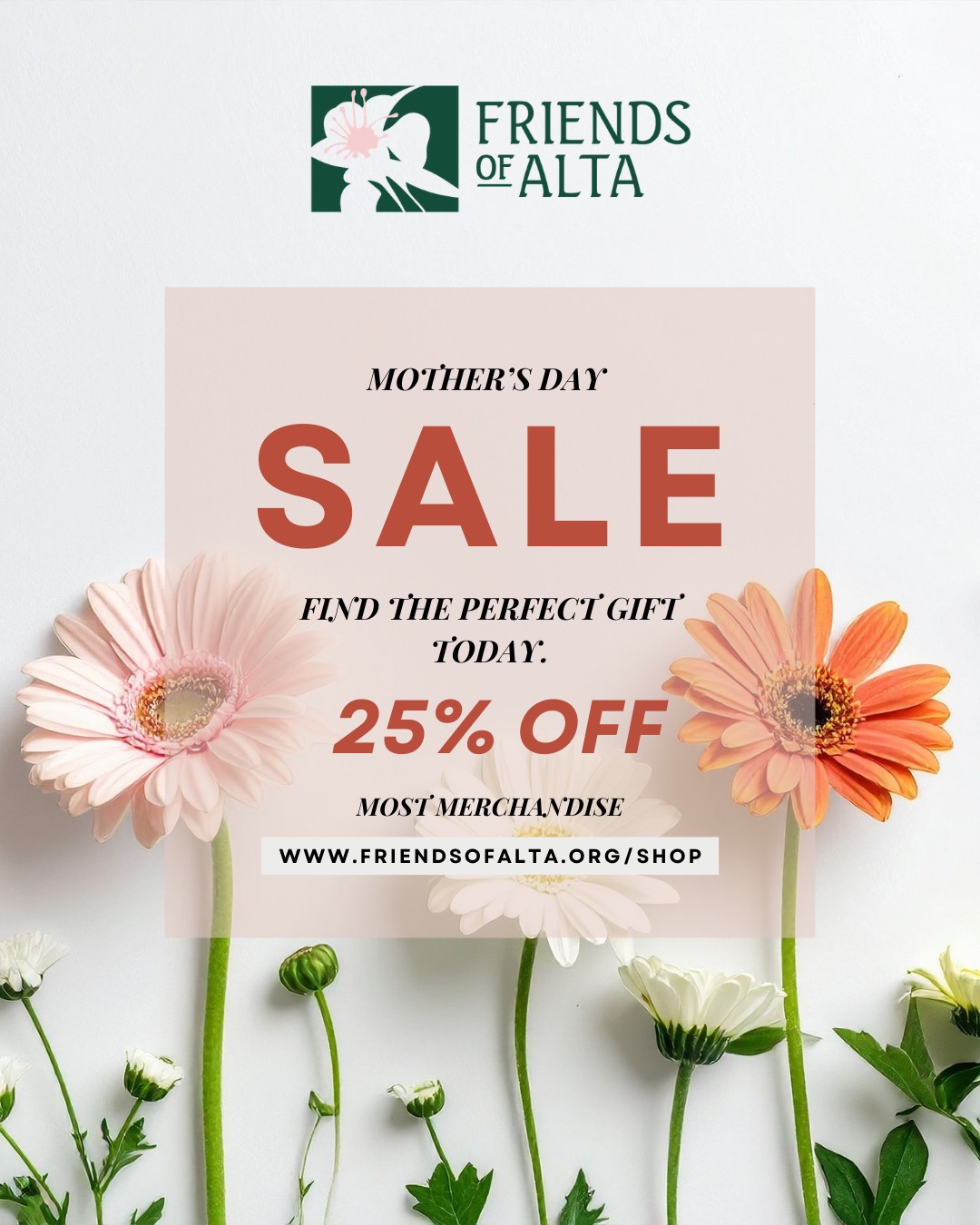 Mother's Day is just around the corner! Don’t forget to surprise the special women in your life with something meaningful this holiday season. Most of our merchandise is currently 25% off, making it the perfect time to find a thoughtful gift. Whether it’s a cozy blanket to keep them warm at night or a stunning photography coffee table book to enjoy, we have exactly what you’re looking for. Celebrate the women you love with gifts that show you care.
Sale ends May 15, 2026
Linkin bio or www.friendsofalta.org/shop