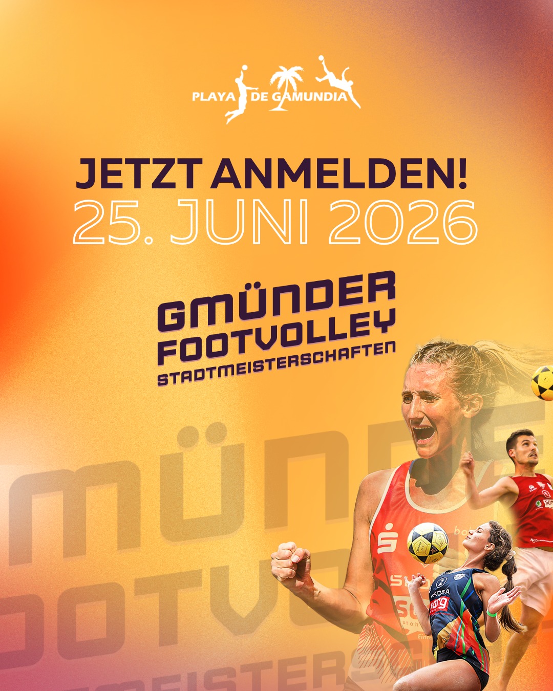 🏆⚽🏖️ Stadtmeisterschaften Footvolley Schwäbisch Gmünd ⚽🏖️🏆
Es ist wieder soweit: Die besten Ballkünstler der Stadt treffen sich, wenn Technik, Teamwork und Beach-Feeling aufeinandertreffen! 🔥
Bei den Stadtmeisterschaften im Footvolley in Schwäbisch Gmünd geht es nicht nur um den Titel – sondern auch um spektakuläre Ballwechsel, jede Menge Spaß und echtes Sommer-Feeling im Sand. ☀️
👉 Sei dabei, wenn sich zeigt, wer die Stadt krönt!
Ob als Spieler:in oder Zuschauer:in – Spannung ist garantiert. 🙌
Anmeldung über playadegamundia.com